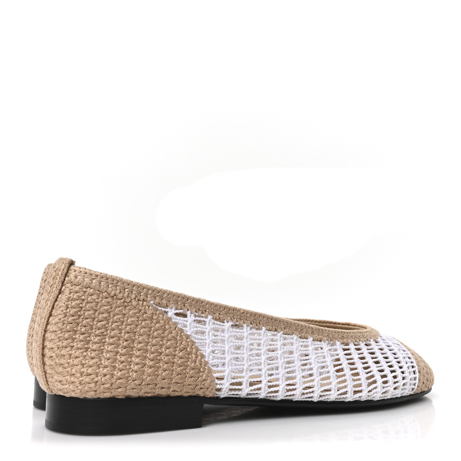 Raffia Cap Toe Ballerina Flats 37.5 White Beige