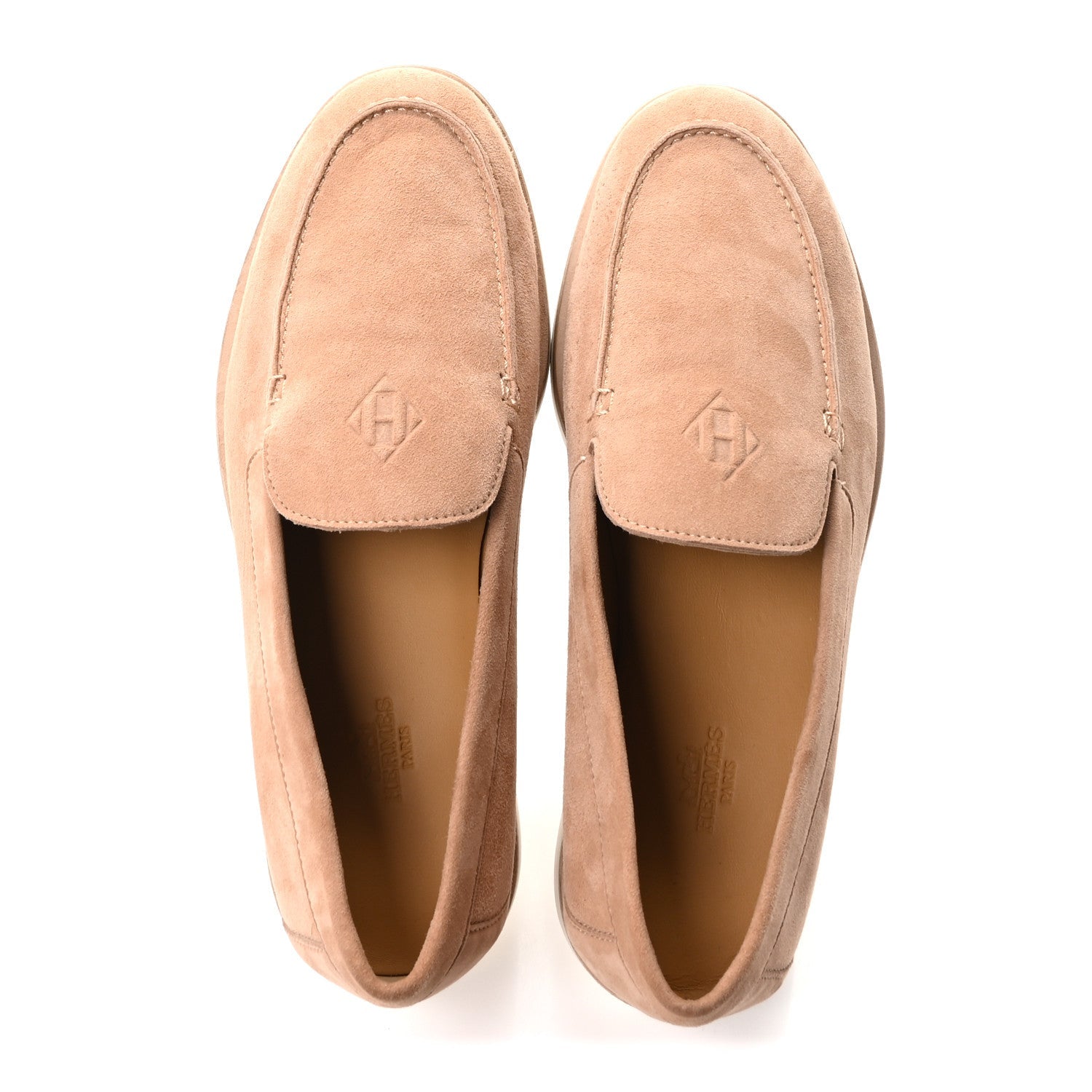 Suede Calfskin Womens Low Loafers 39.5 Beige Perlino