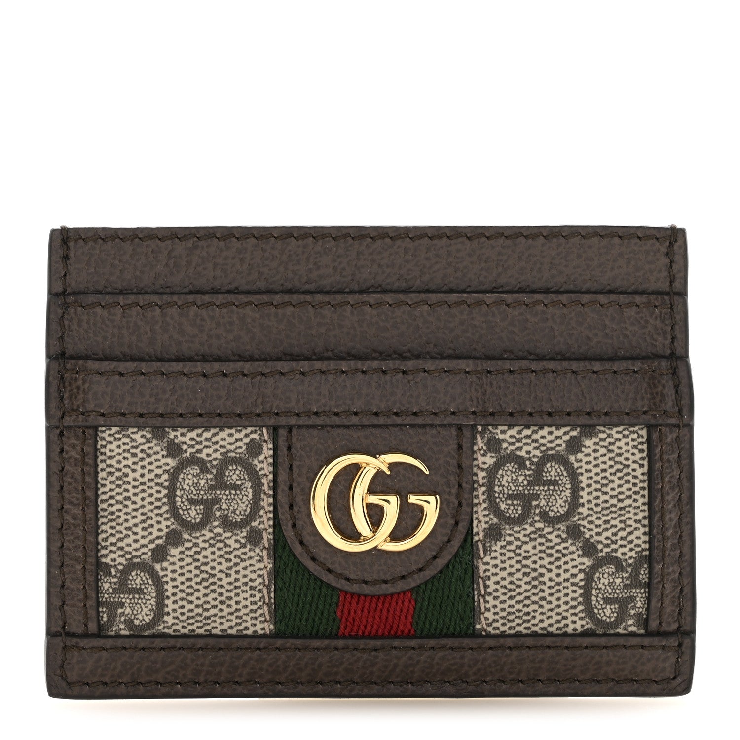 GG Supreme Monogram Textured Dollar Calfskin Ophidia Card Holder Beige Ebony New Acero