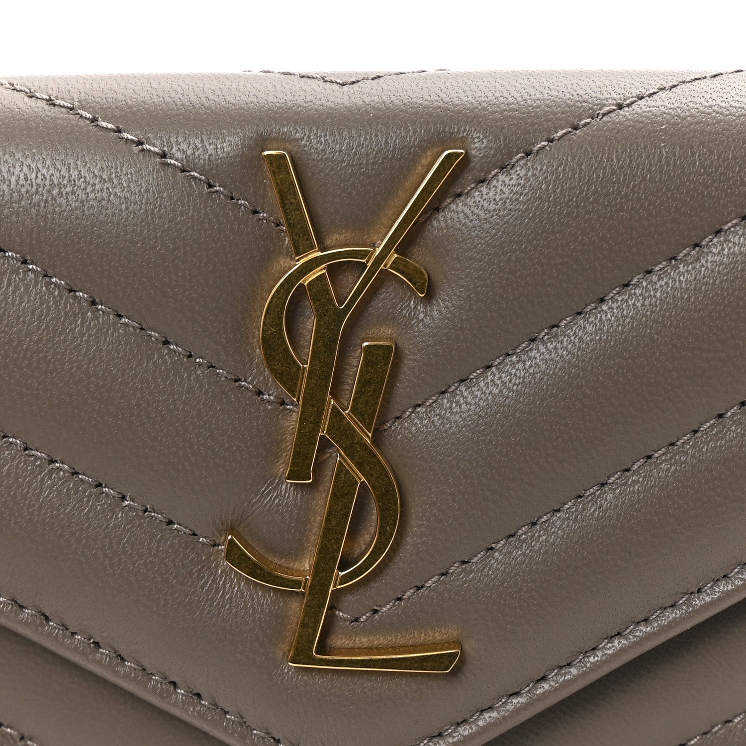 Lambskin Matelasse Chevron Small Monogram Envelope Wallet Dark Beige