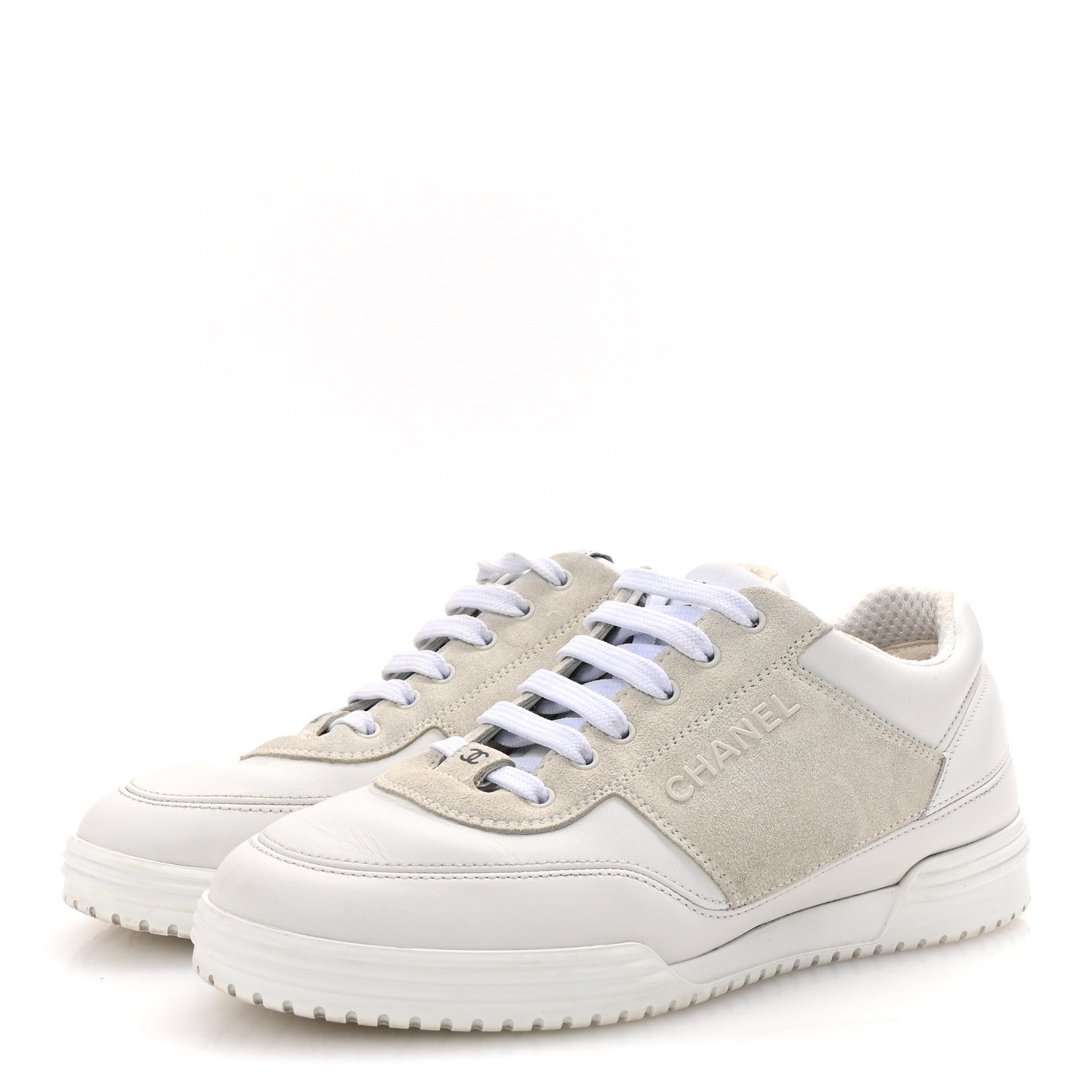 Calfskin Suede Coco Mark Logo Womens Sneakers 35.5 White