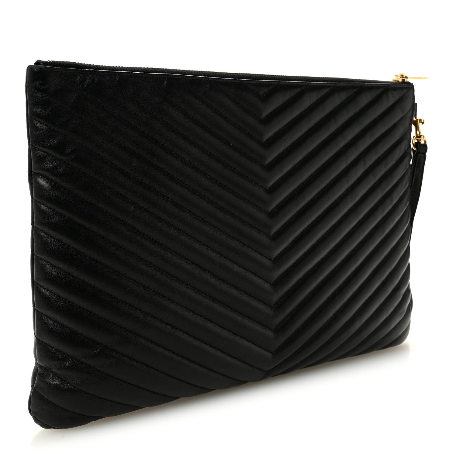 Calfskin Matelasse Chevron Monogram Document Holder Black
