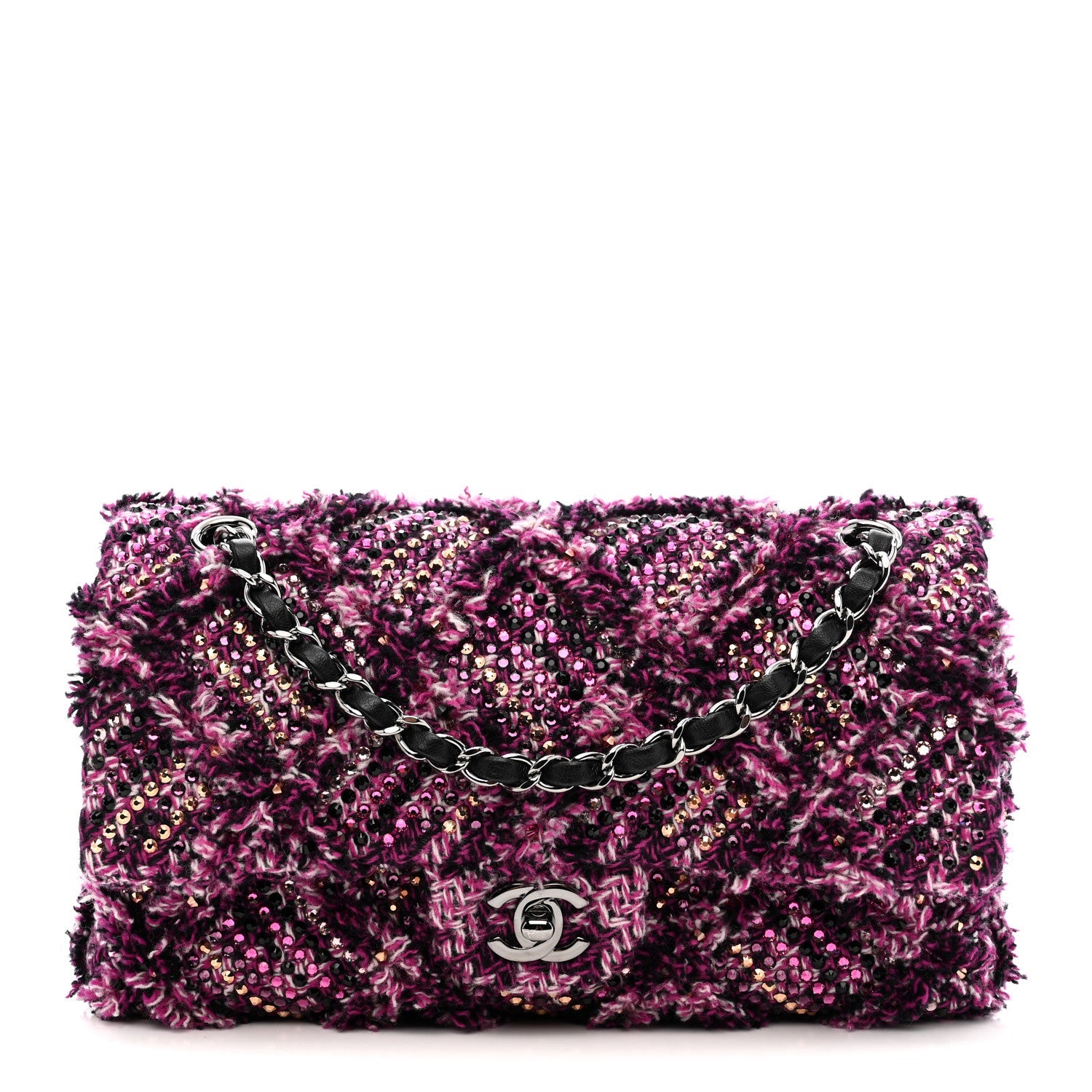 Crystal Tweed Quilted Medium Double Flap Purple Multicolor