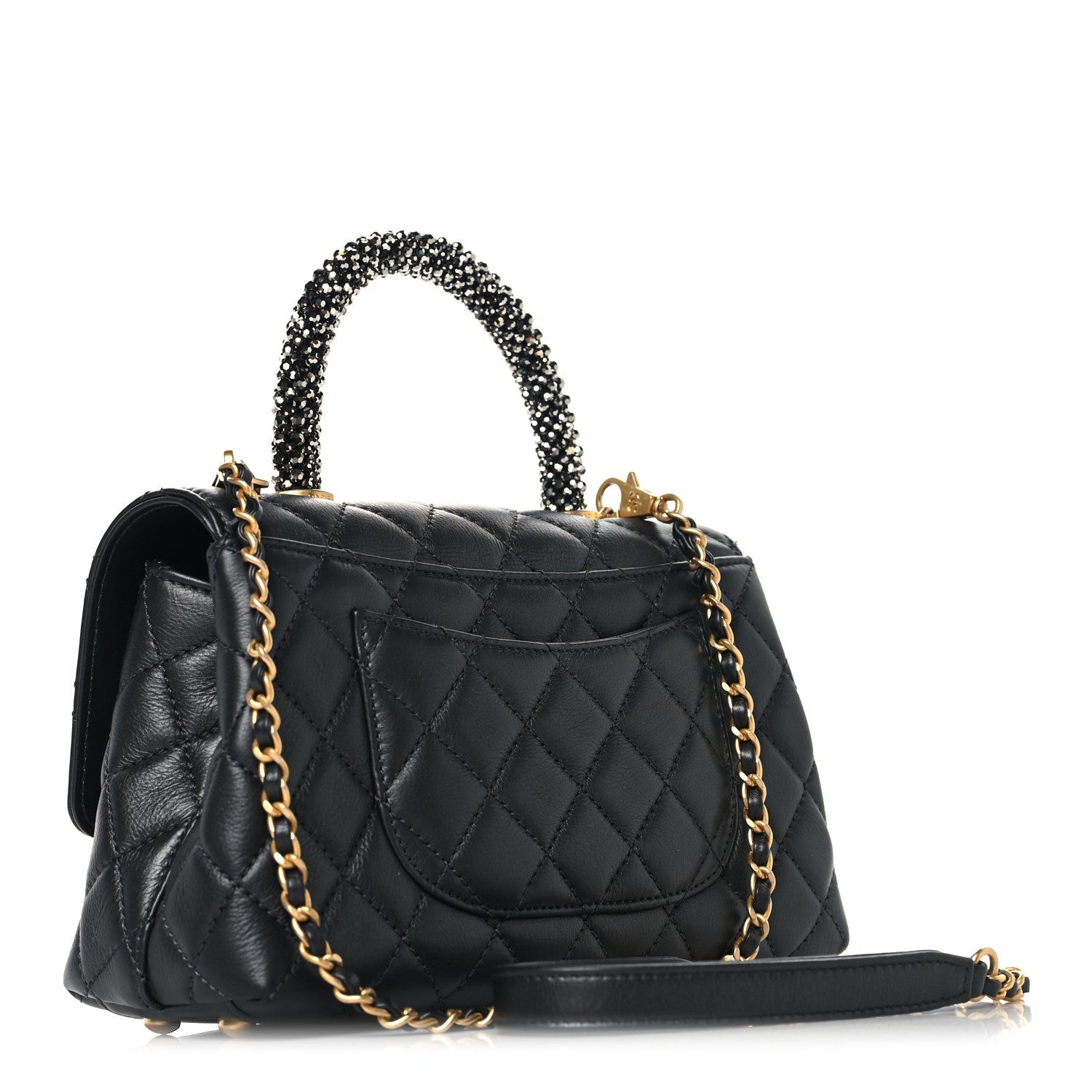 Calfskin Strass Quilted Mini Coco Handle Flap Dark Silver