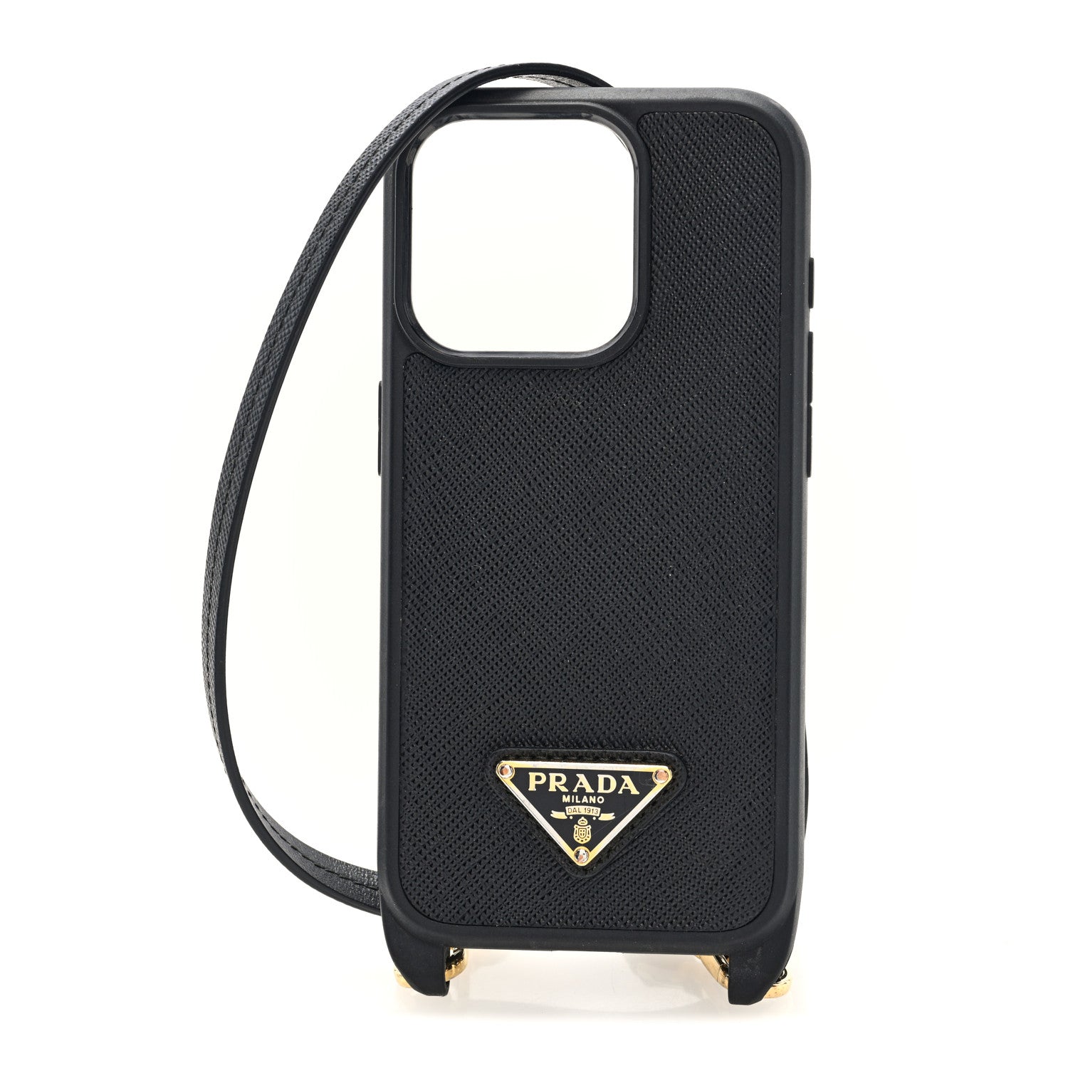 Saffiano iPhone 15 Pro Case With Strap Black