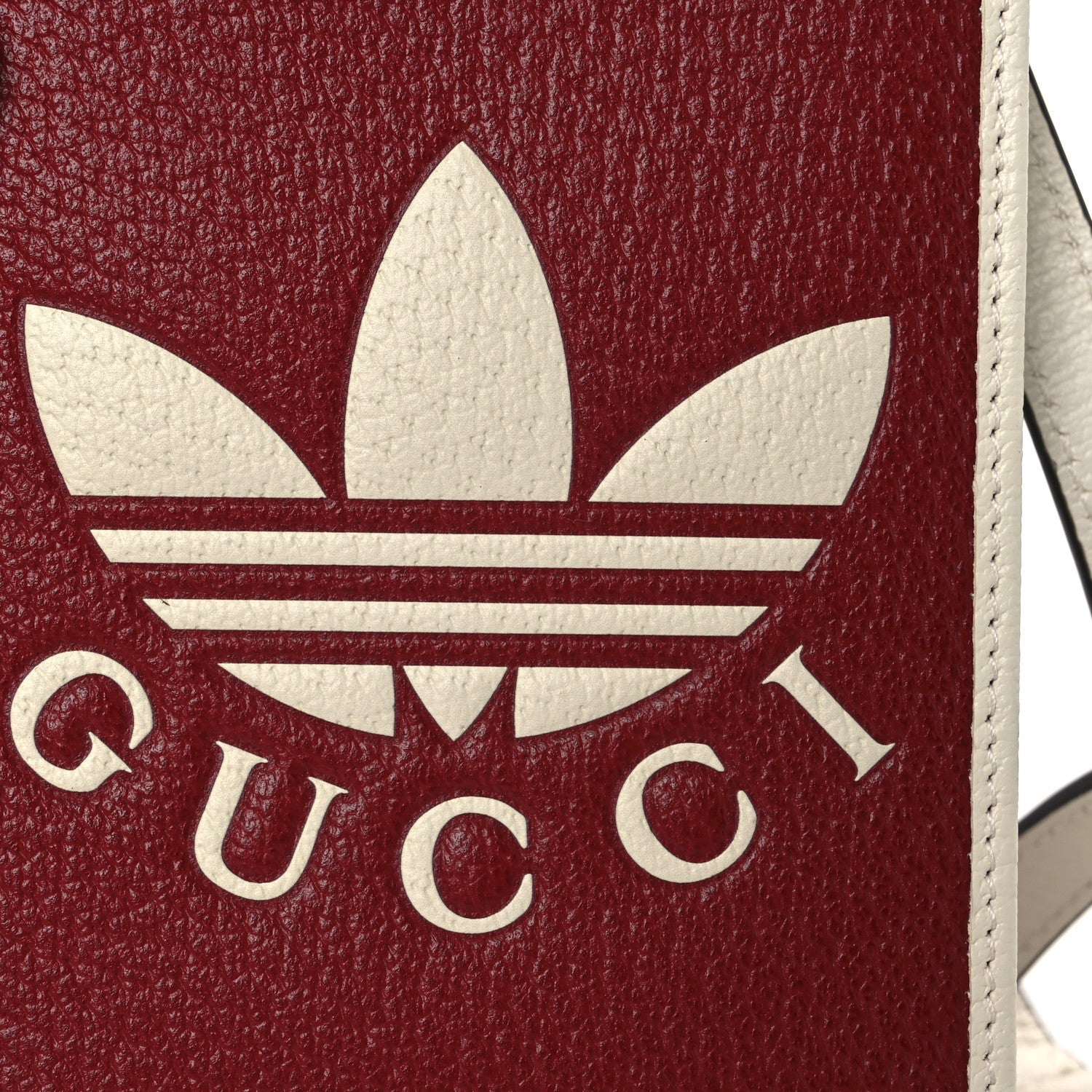 X ADIDAS Textured Dollar Calfskin Trefoil Embossed Phone Crossbody Bag Hibiscus Red Off White