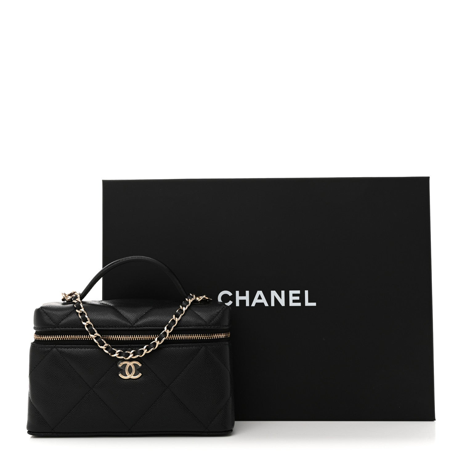 Caviar Quilted Top Handle Slim Vanity With Chain Black