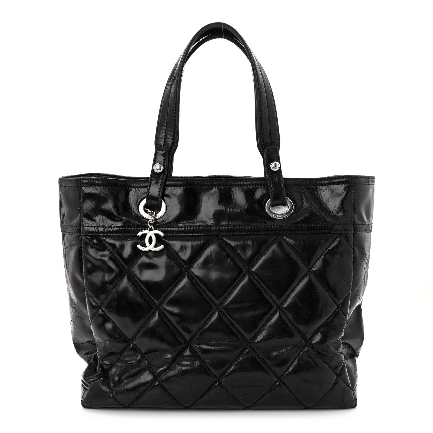 Vinyl Quilted Large Paris Biarritz Tote Black