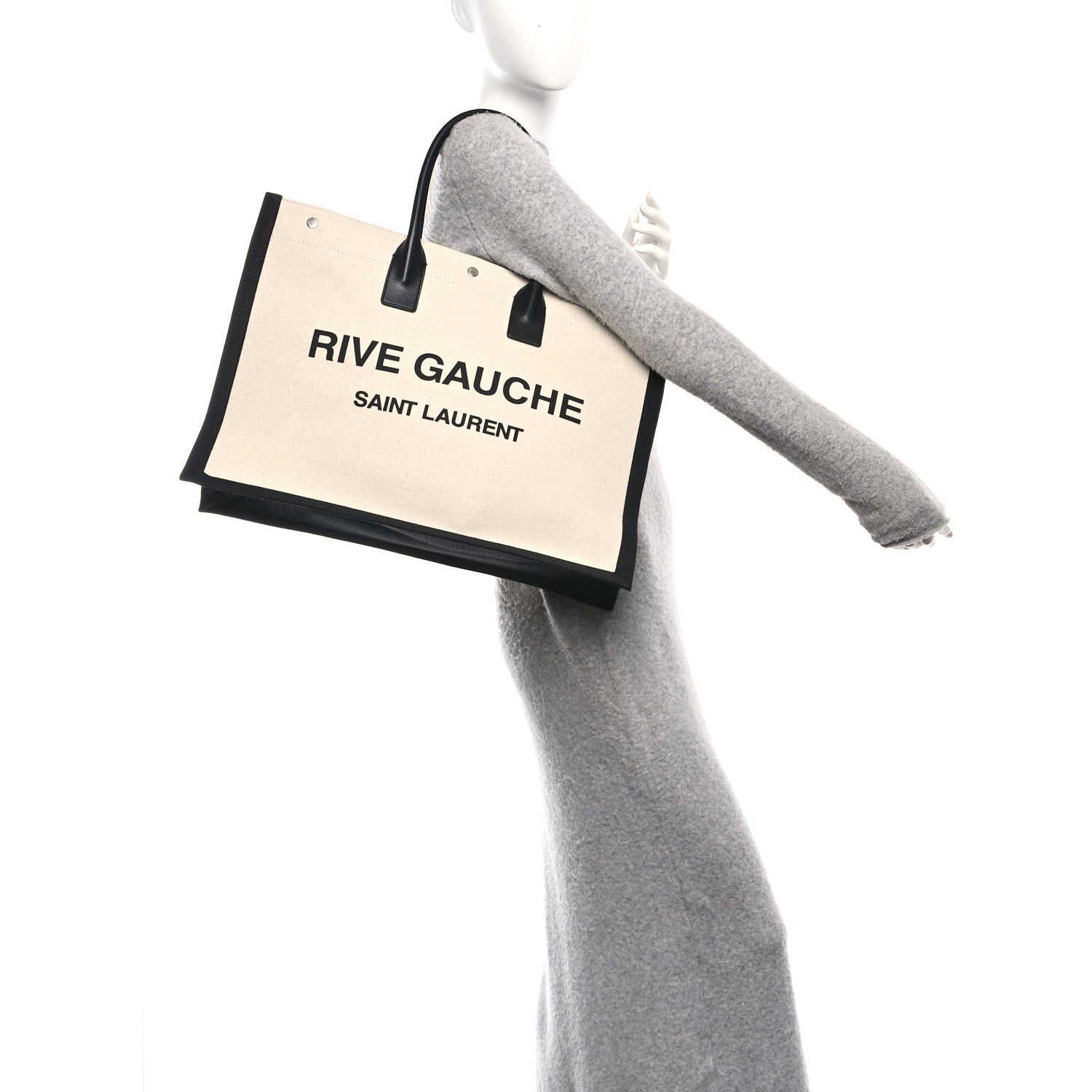 Linen Calfskin Rive Gauche Tote White Black
