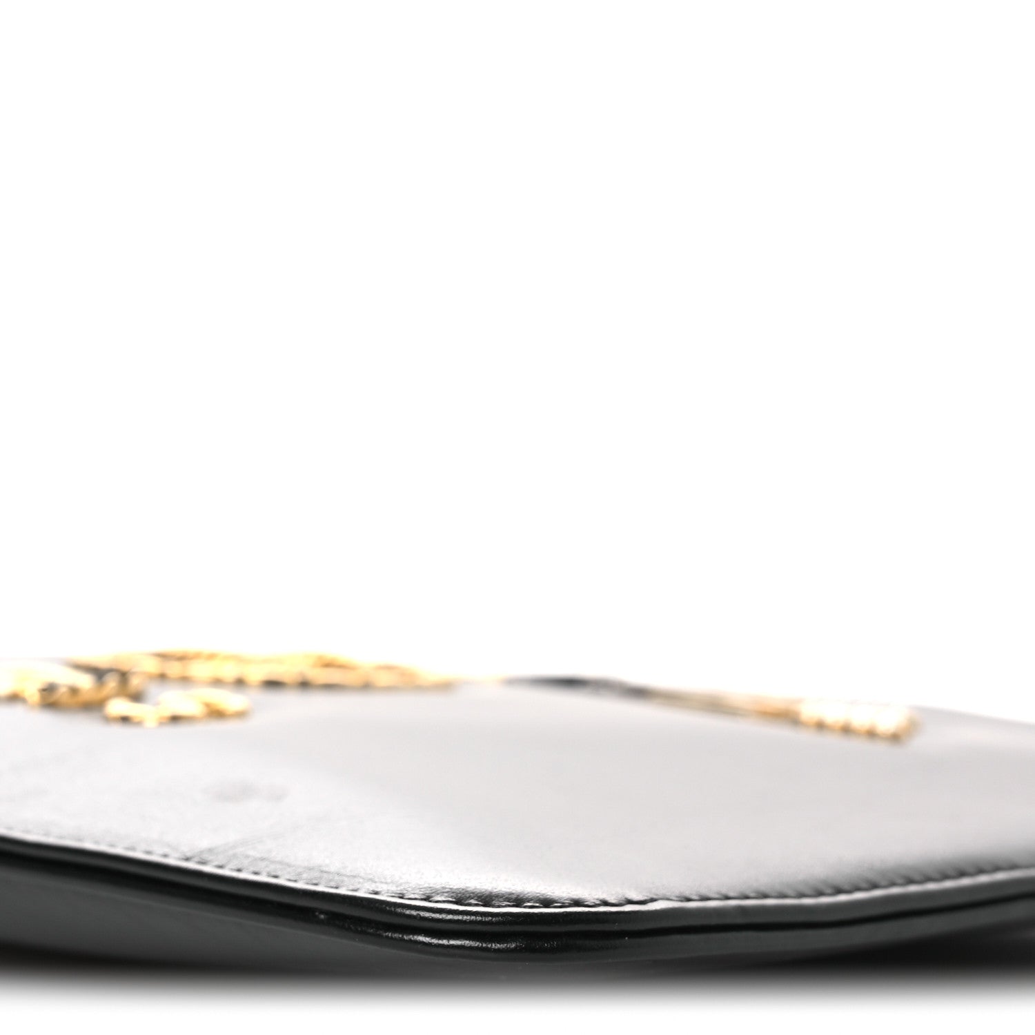 Shiny Calfskin Crystal Pearl Logo Cosmetic Case Black
