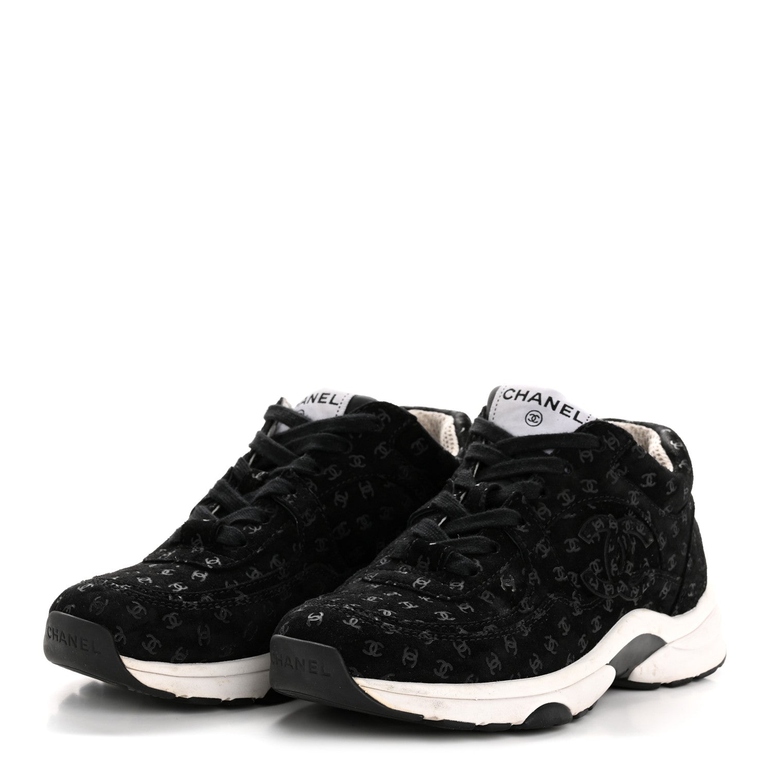 Suede Calfskin Printed CC Sneakers 35 Black