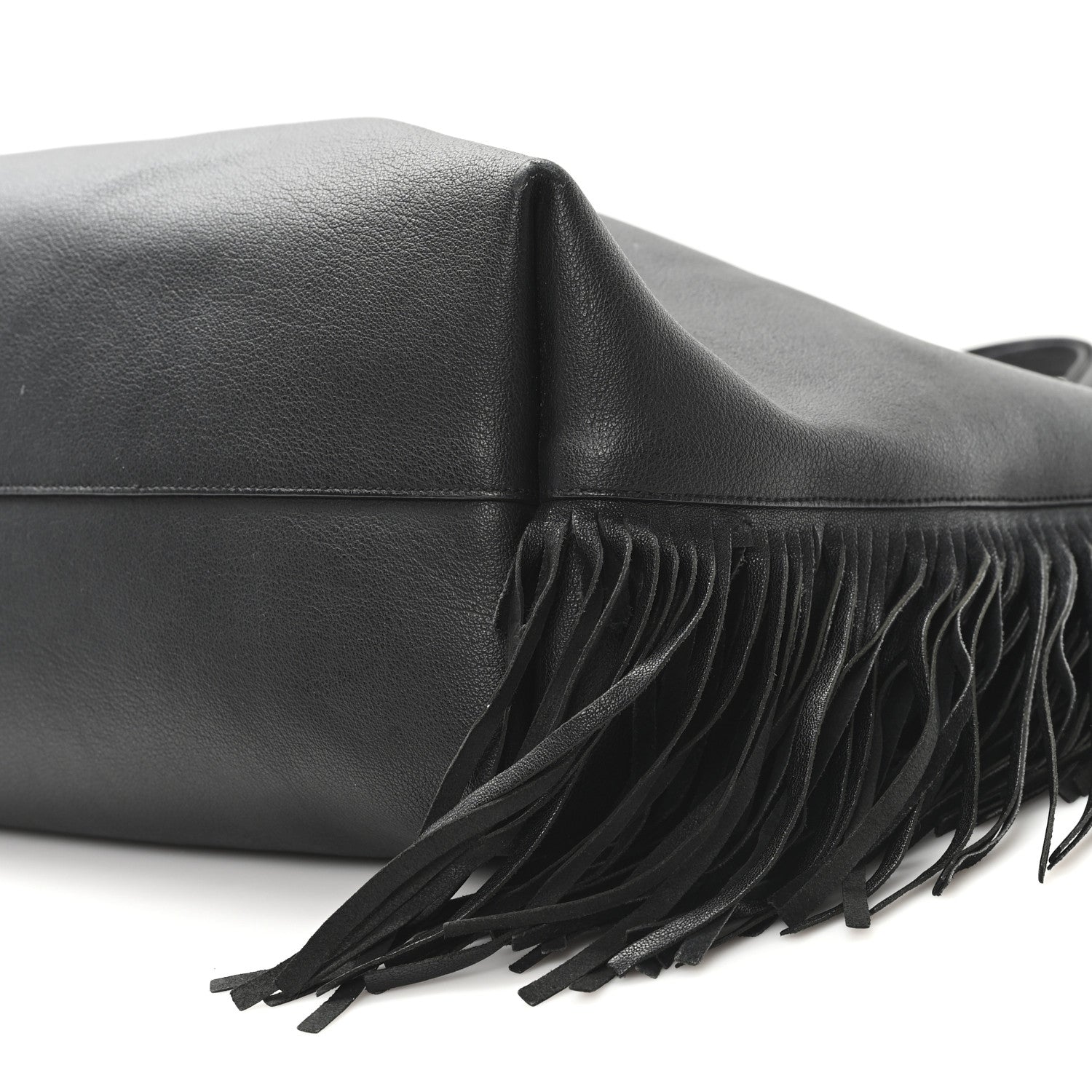 Calfskin Large Fringe Shopping Tote Black