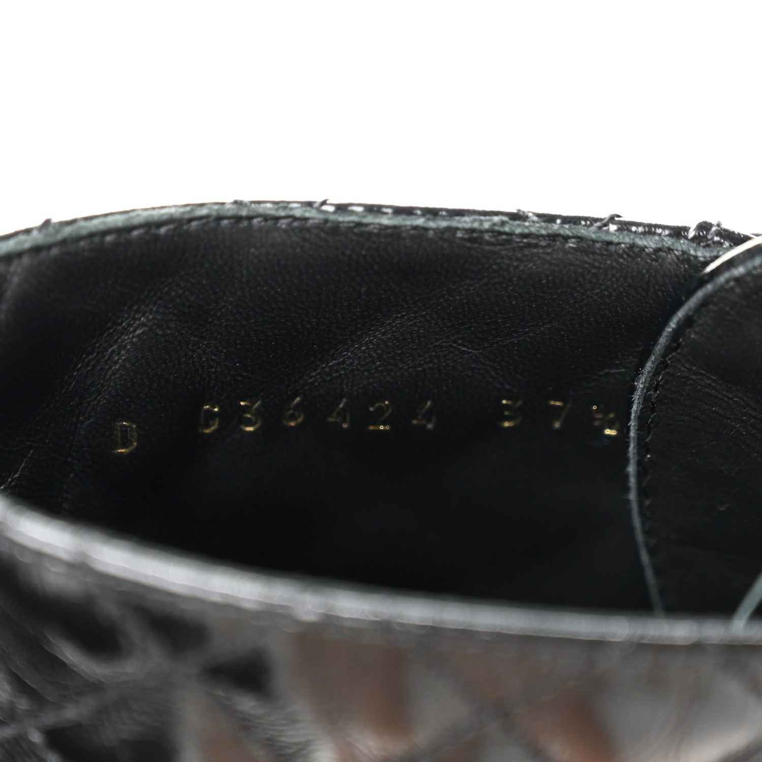 Shiny Calfskin Quilted Lace Up Combat Boots 37.5 Black