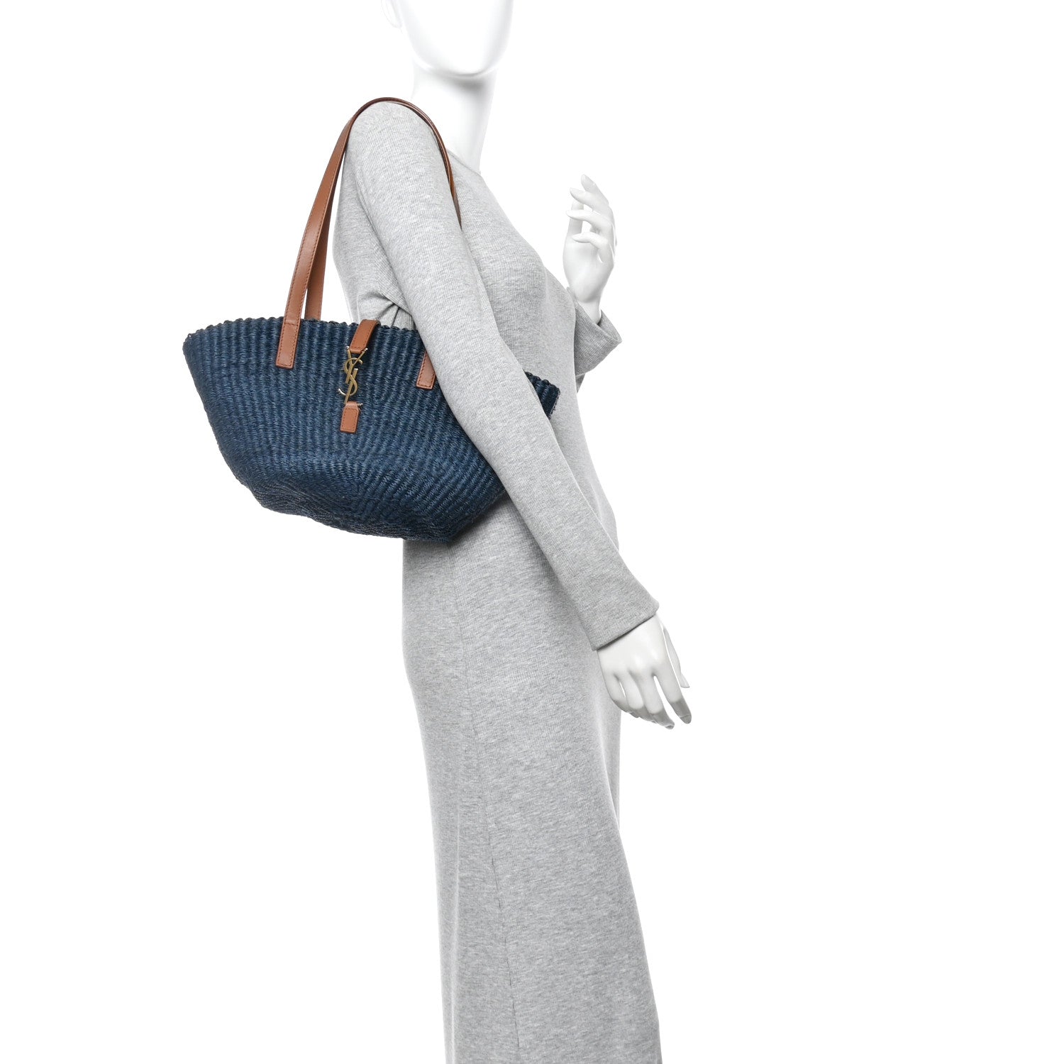 Raffia Calfskin Medium Panier Tote Blue Orchid Brick