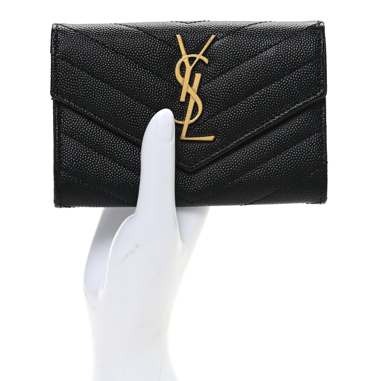 Grain De Poudre Matelasse Chevron Small Monogram Envelope Wallet Black