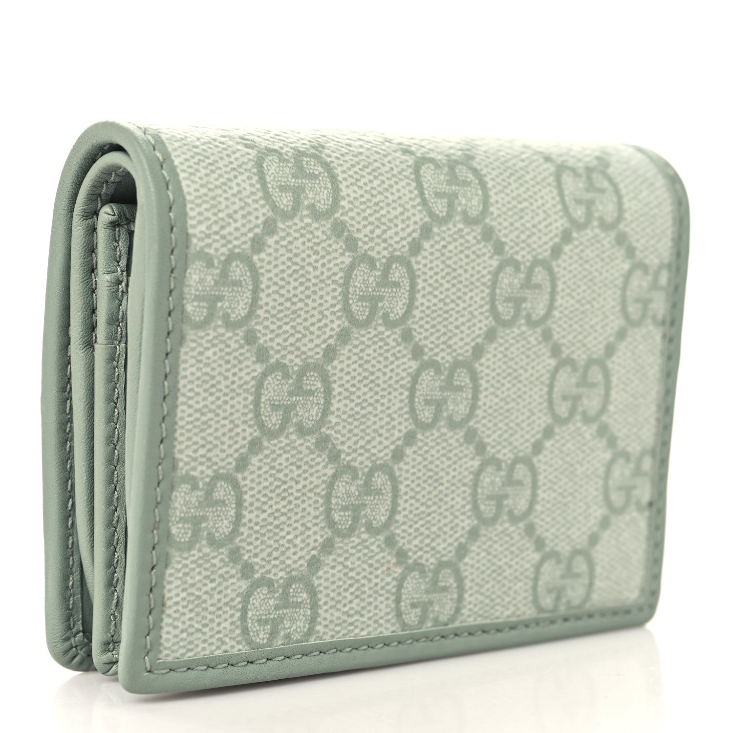 GG Supreme Monogram Textured Calfskin Emblem Mini Wallet Sage Green
