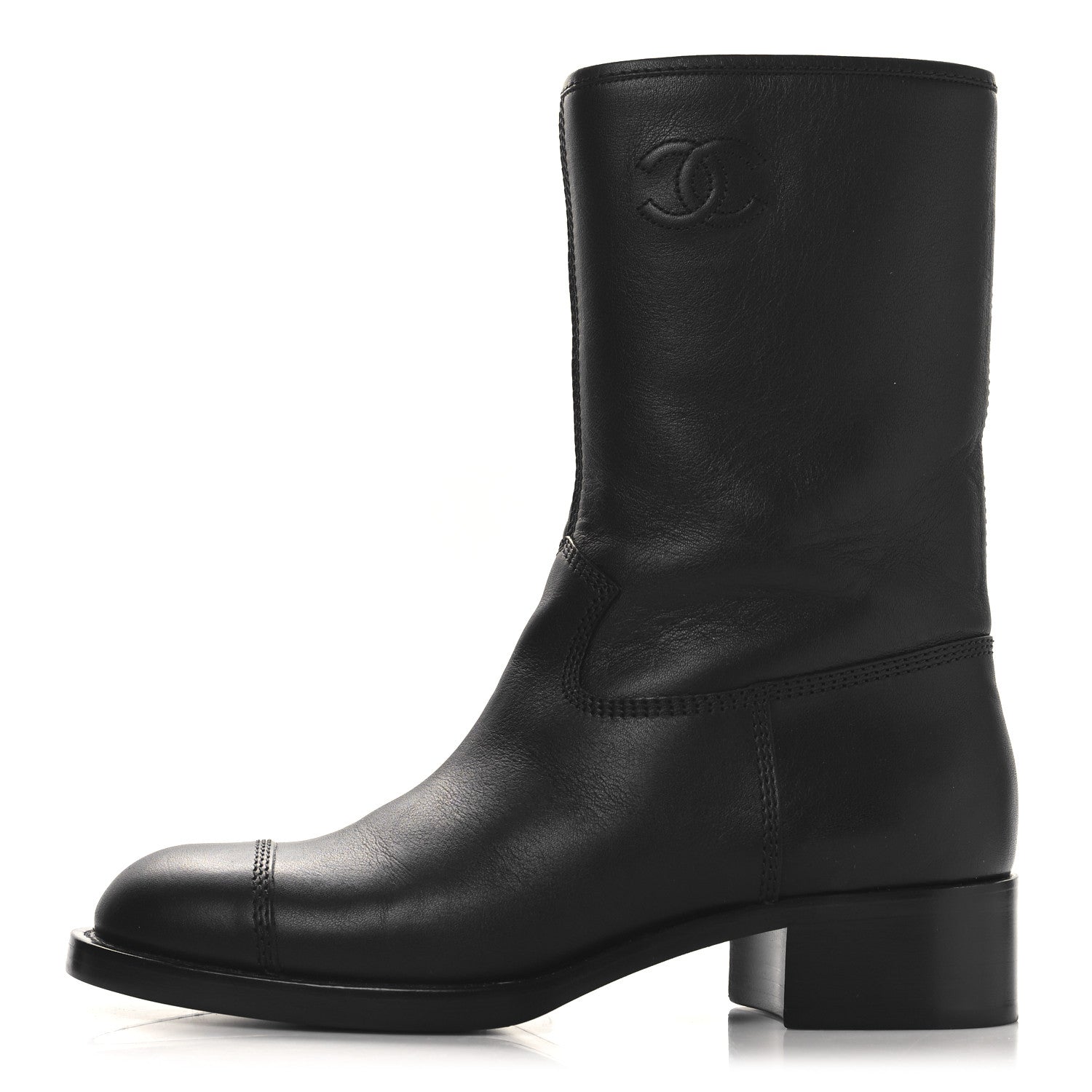Calfskin Quilted CC Logo Mid Calf Boots 39 Black