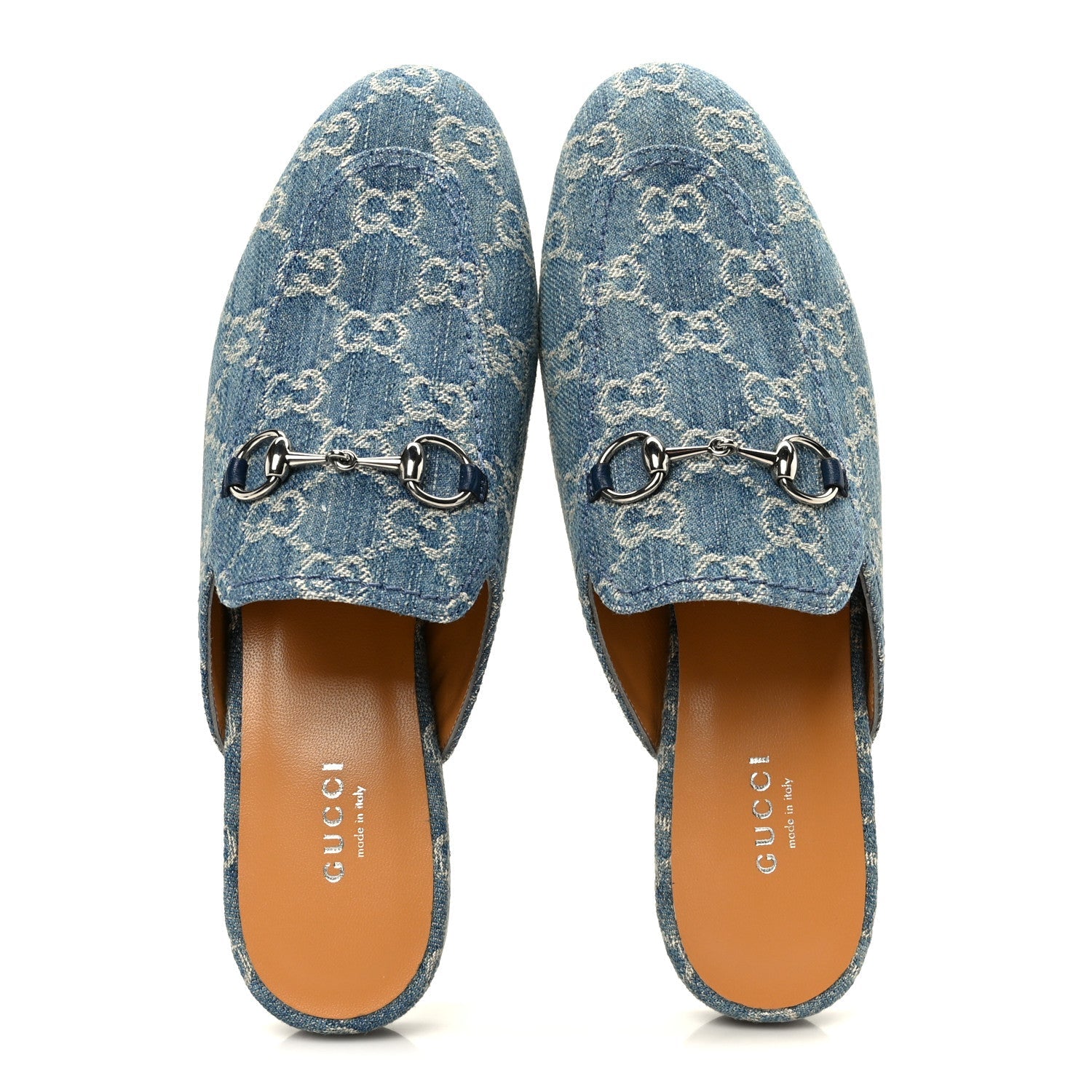 New Denim GG Malaga Kid Womens Princetown Slippers 37.5 Light Blue Royale