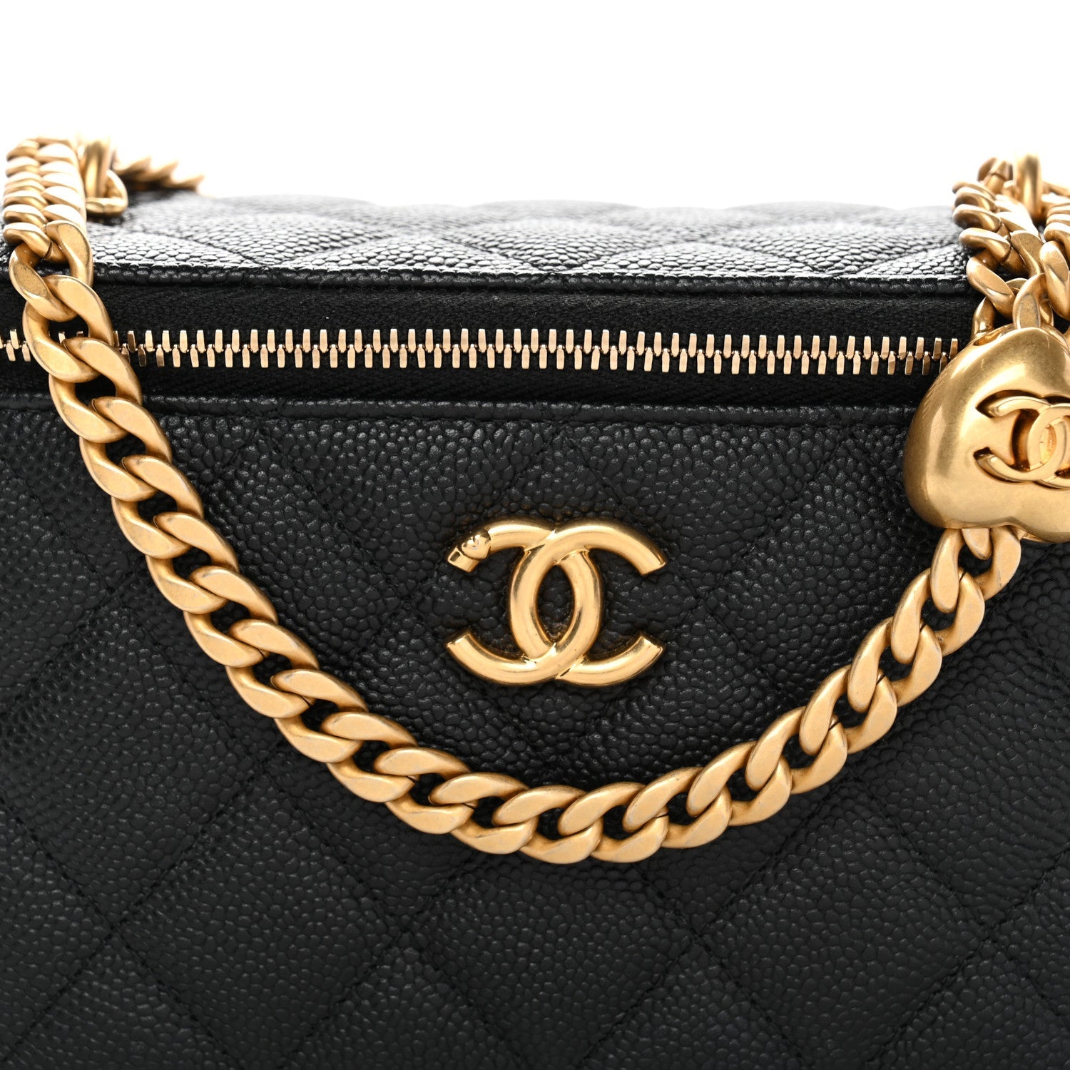 Caviar Quilted Sweetheart Vanity Case Black