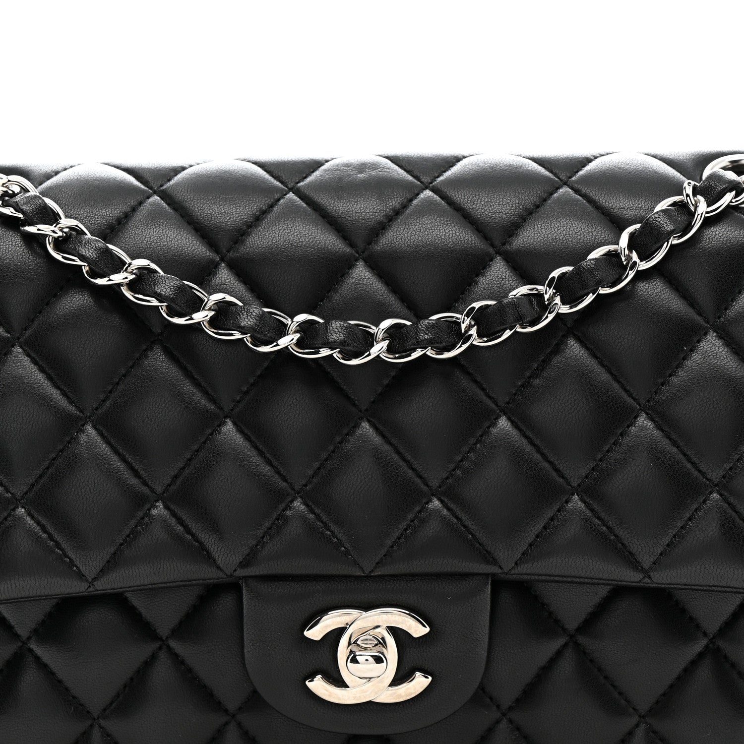 Lambskin Quilted Medium Double Flap Black