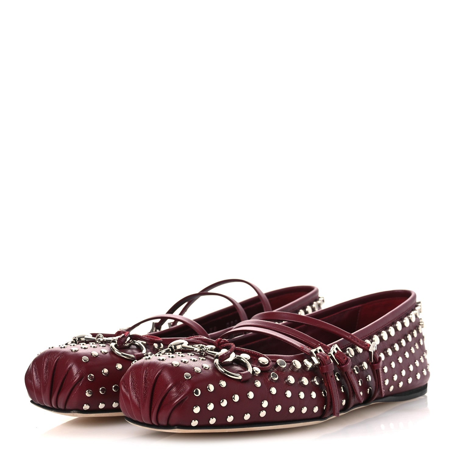 Nappa Carmaque Studded Horsebit Ballet Flats 39 Rosso Ancora