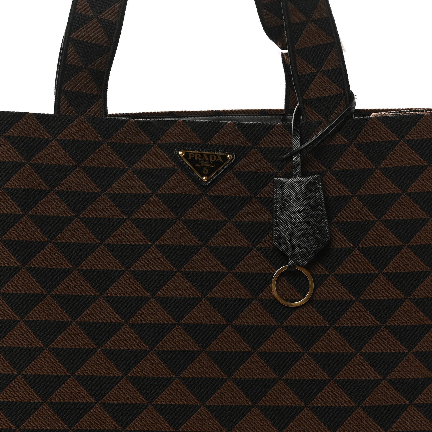 Jacquard Saffiano Triangolo Symbole Embroidered Shopping Tote Black Brucia