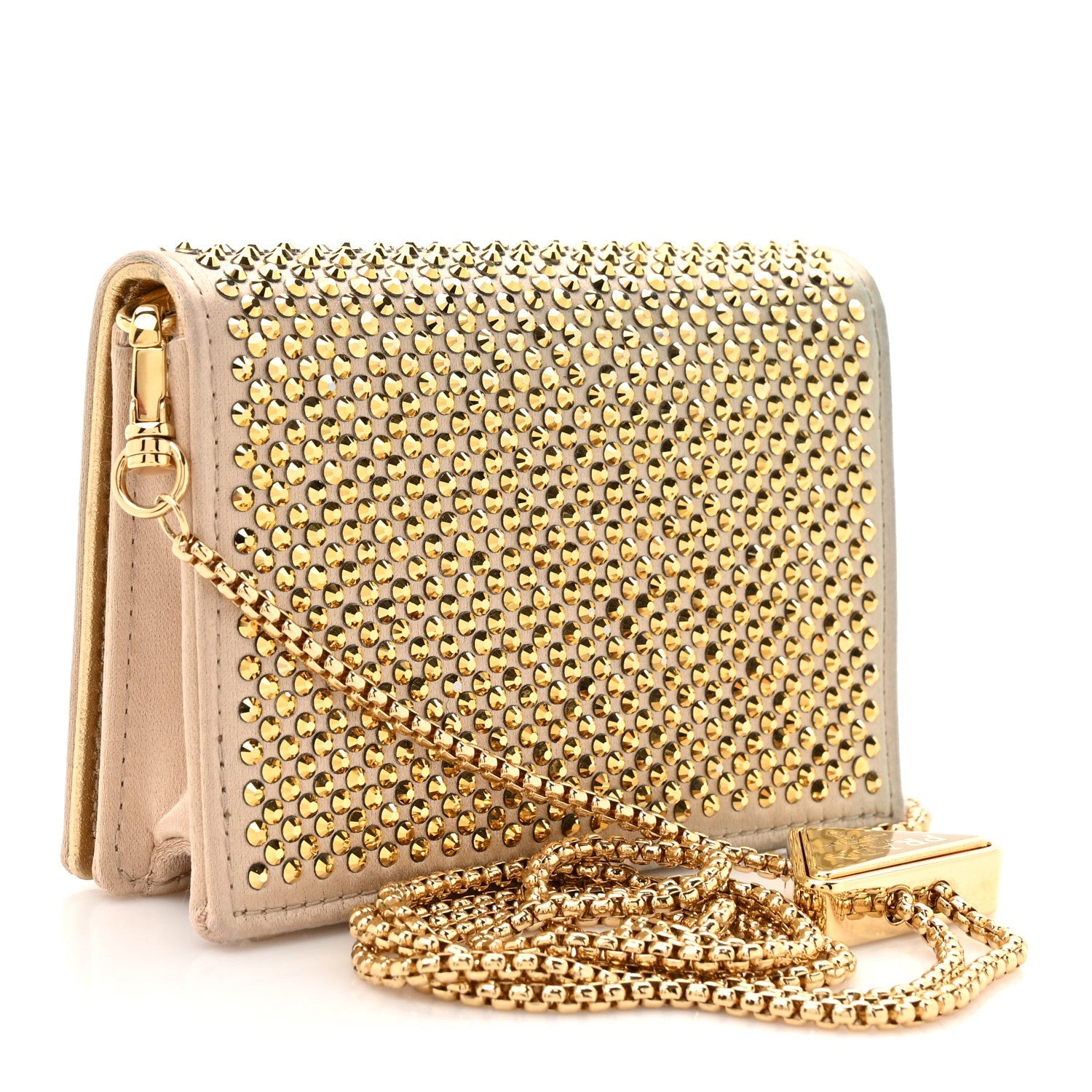 Satin Crystal Metal Triangle Logo Card Holder With Strap Platino
