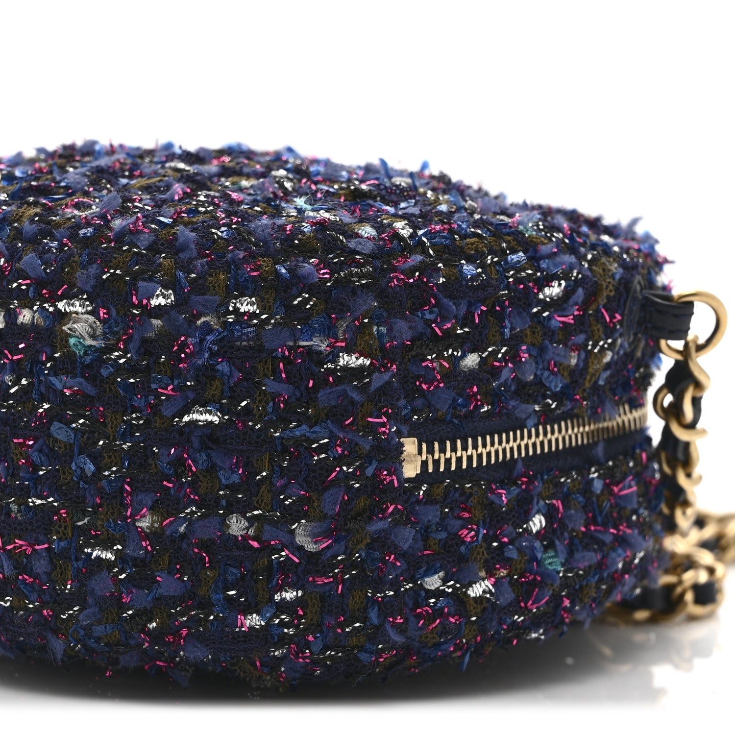 Tweed Quilted Round Clutch With Chain Multicolor
