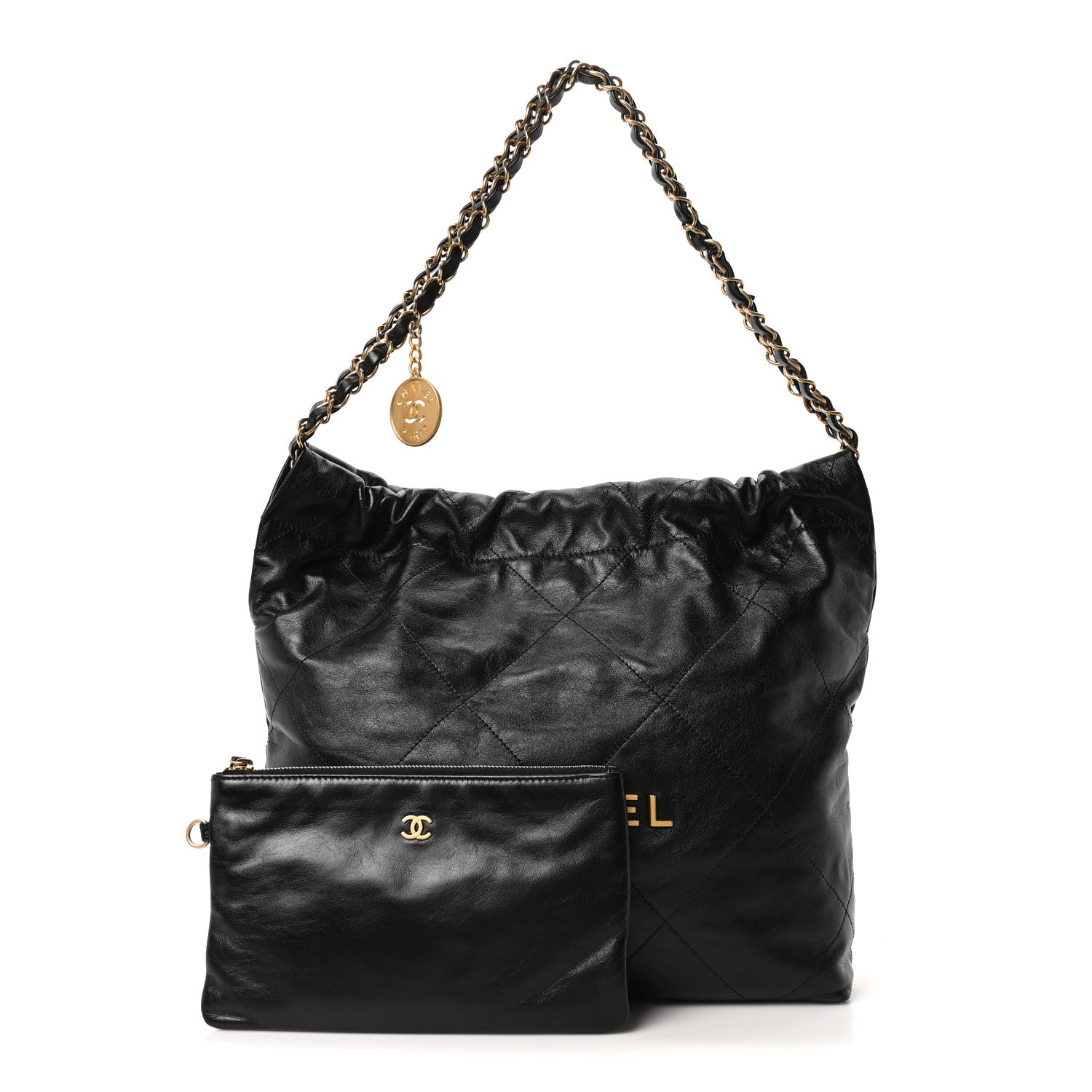 Shiny Calfskin Quilted Small Chanel 22 Black