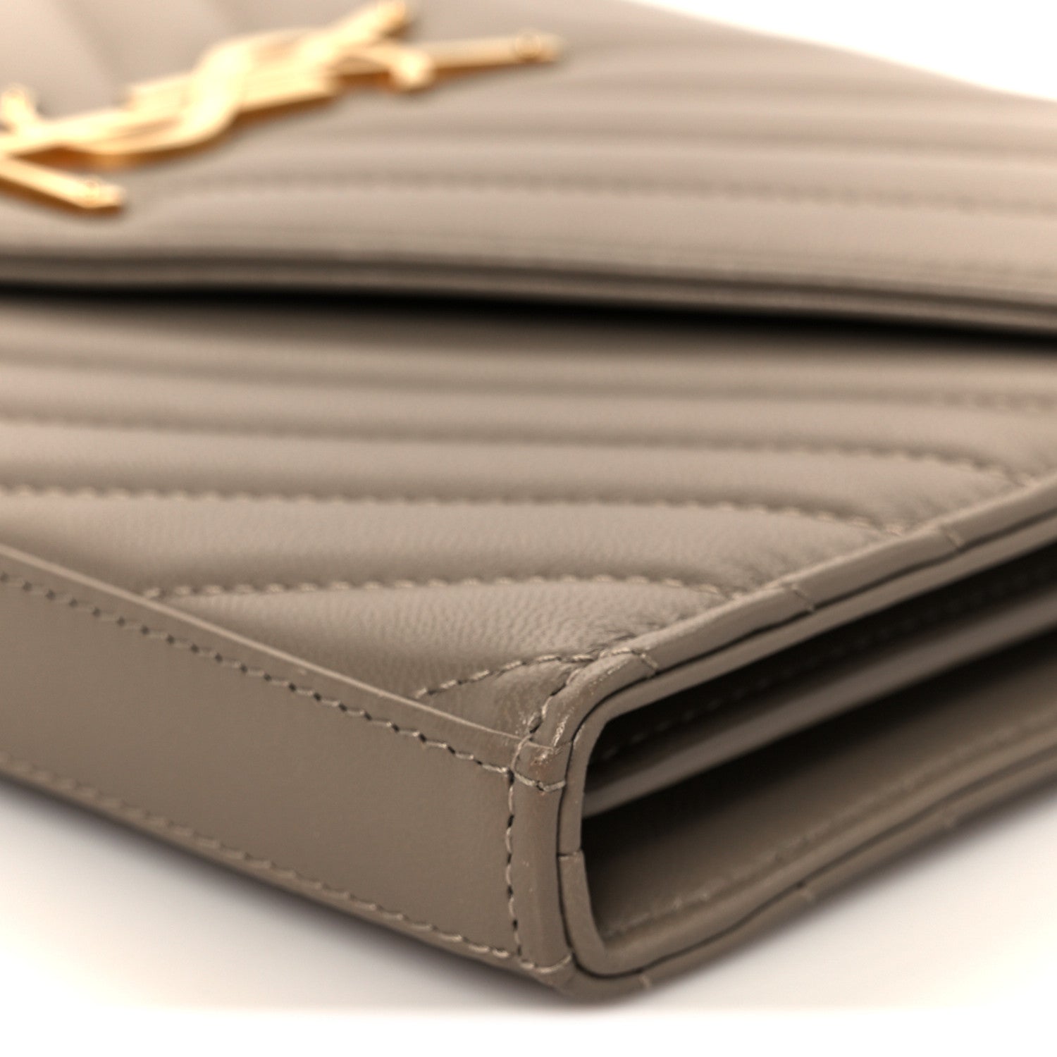 Lambskin Matelasse Chevron Monogram Envelope Chain Wallet Vintage Peach