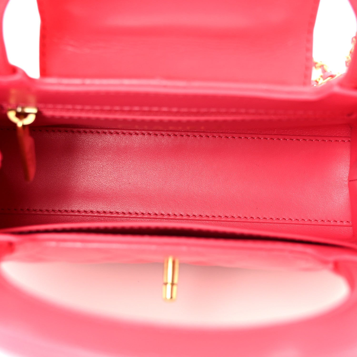 Shiny Aged Calfskin Quilted Nano Kelly Shopper Fuchsia