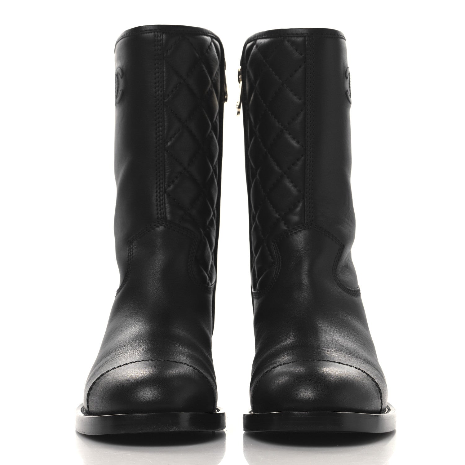 Calfskin Quilted CC Logo Mid Calf Boots 39 Black
