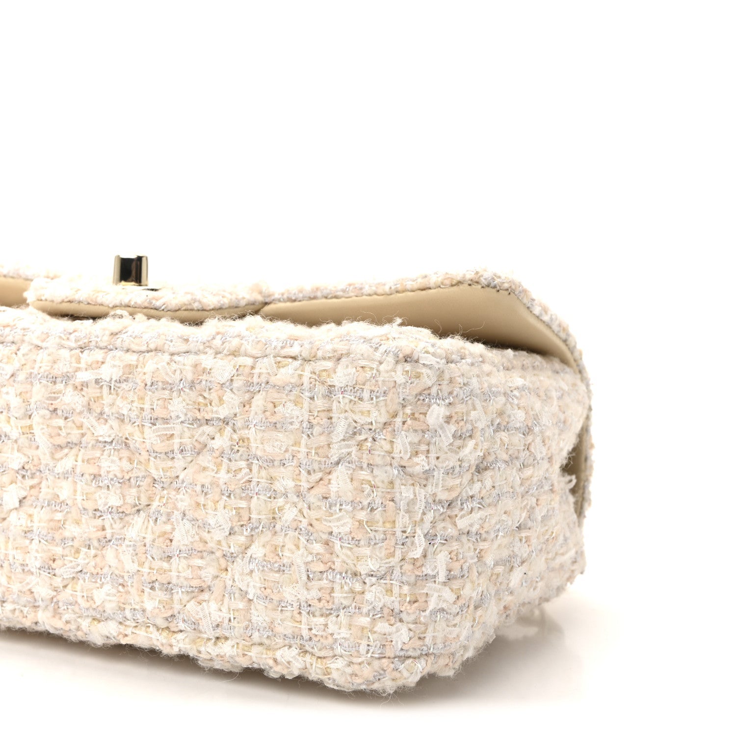 Tweed Quilted Mini Rectangular Flap Off White
