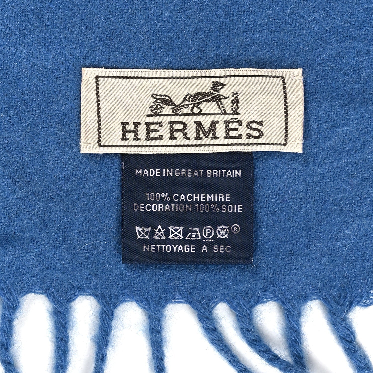 Cashmere Badges Soie Scarf Bleu Horizon