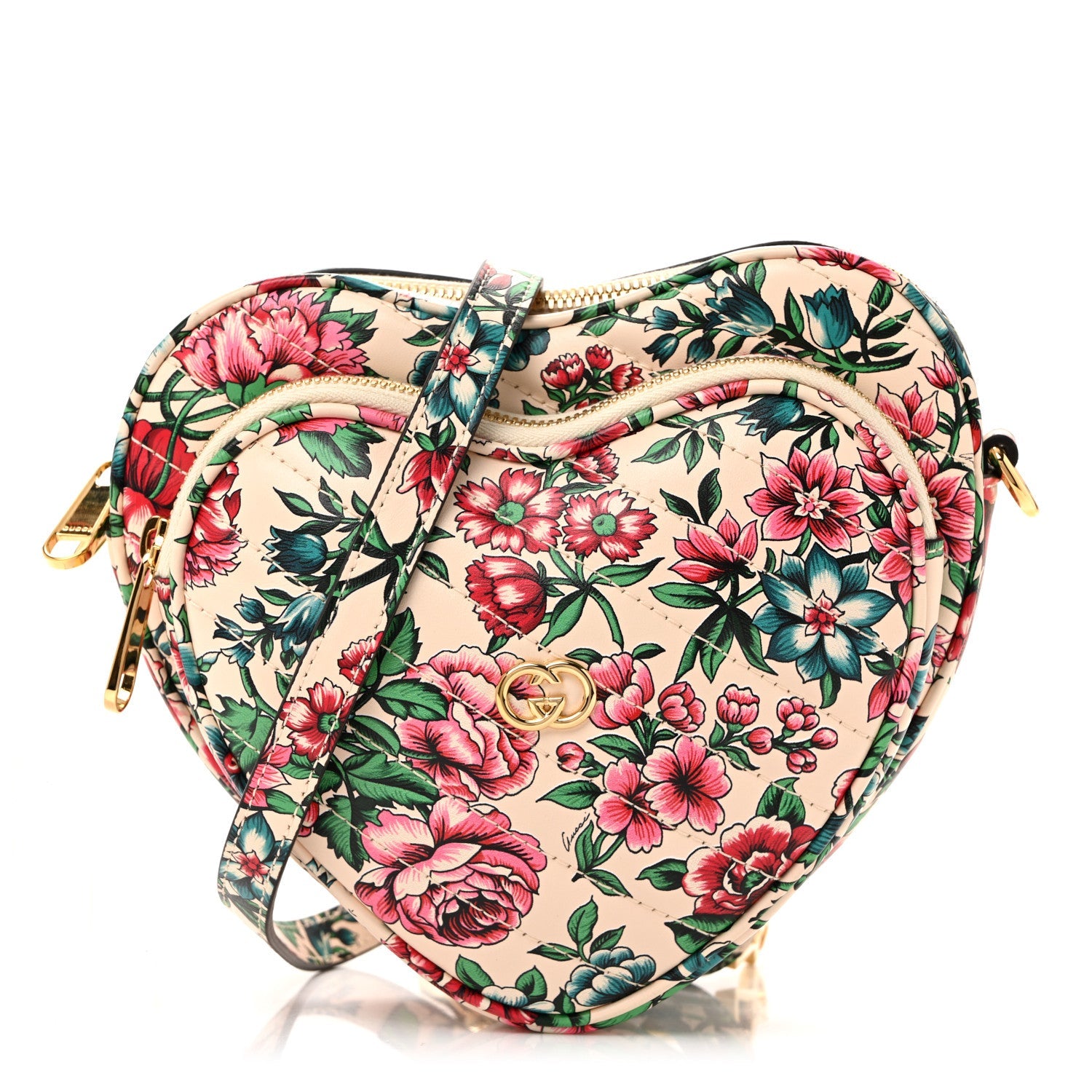 Matelasse Diagonal Brit Roses Print Mini Interlocking G Heart Shoulder Bag Multicolor