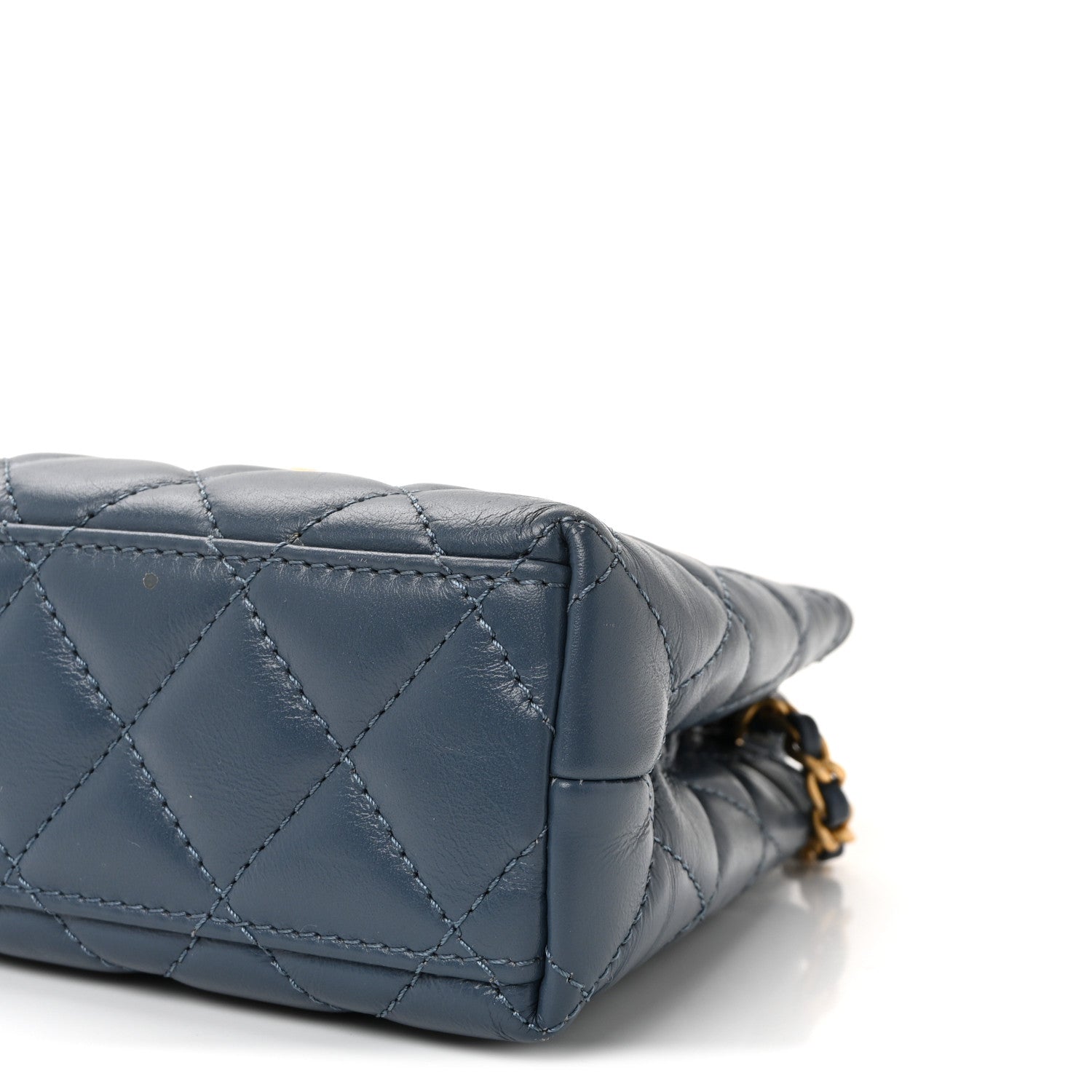 Shiny Aged Calfskin Quilted Nano Kelly Shopper Dark Blue