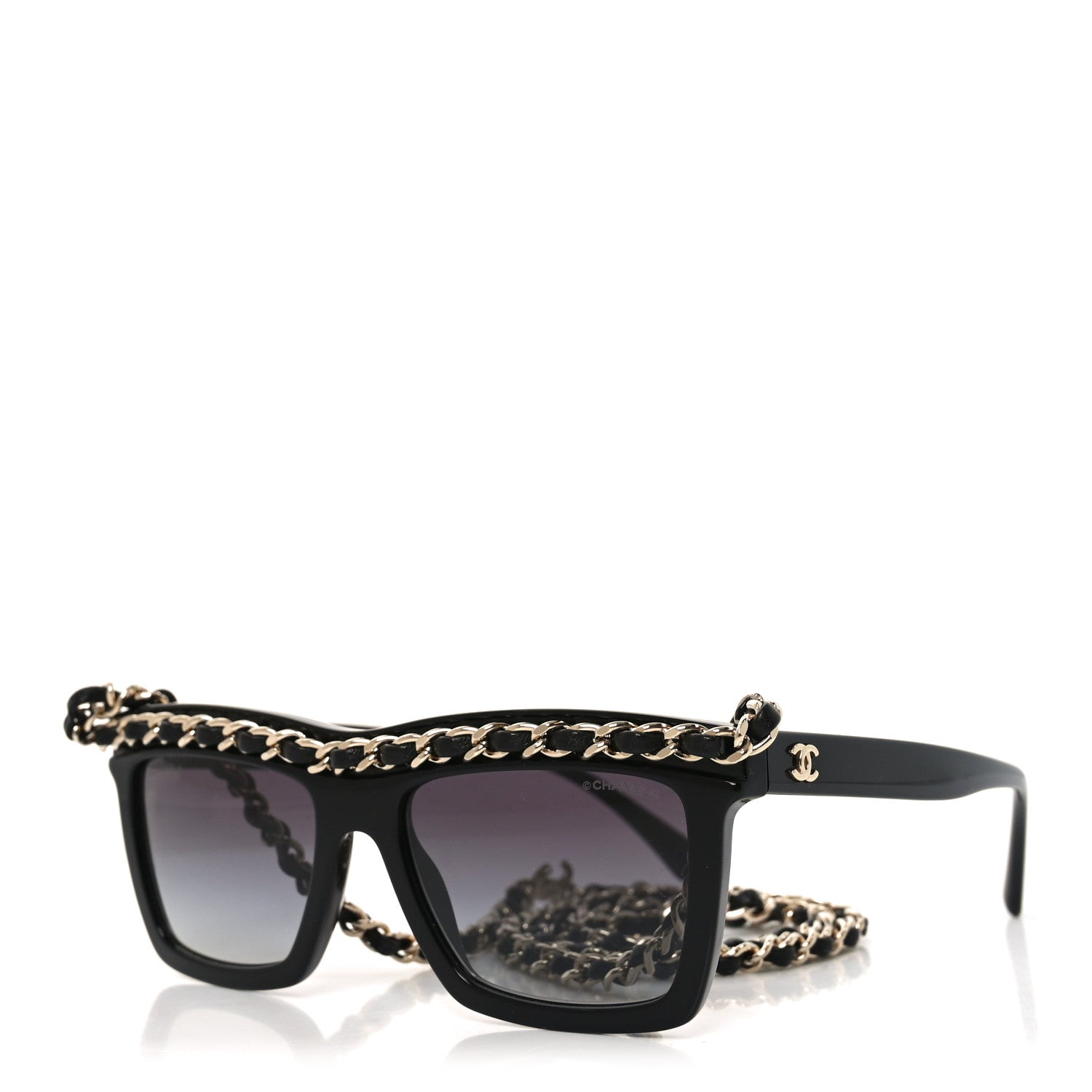 Acetate Metal Calfskin Chain Rectangle Sunglasses 71627 Black