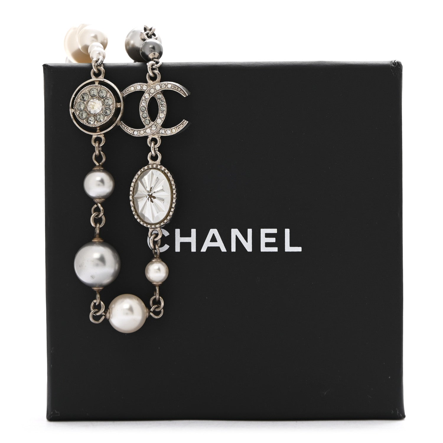 Pearl Crystal CC Choker Necklace Silver Pearly White