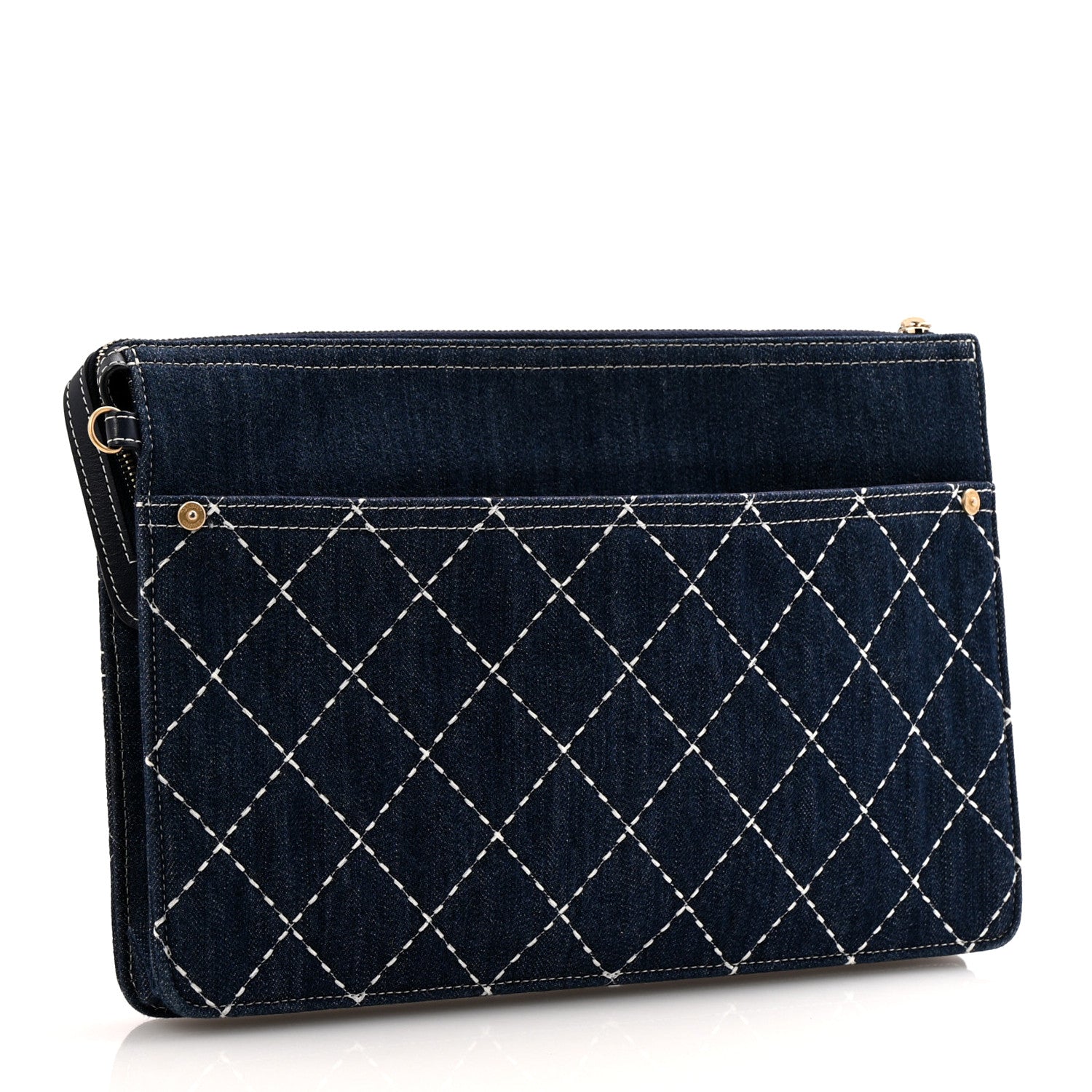 Denim Quilted Zipped Pouch Blue