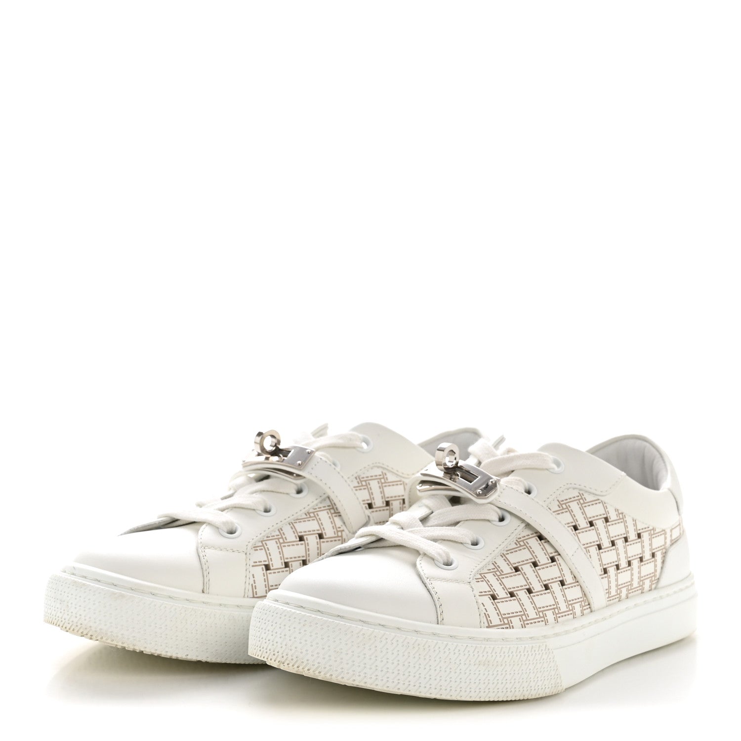 Calfskin Perforated Mosaic Day Sneakers 37.5 White