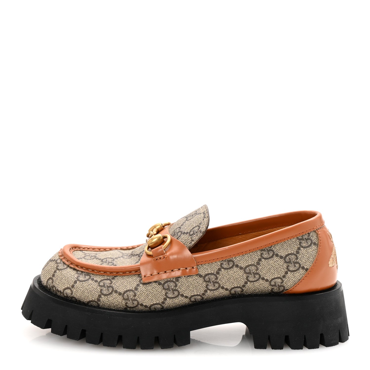 GG Supreme Monogram Cordovan Lux Womens Harald Horsebit 25mm Platform Loafers 36.5 Beige Ebony