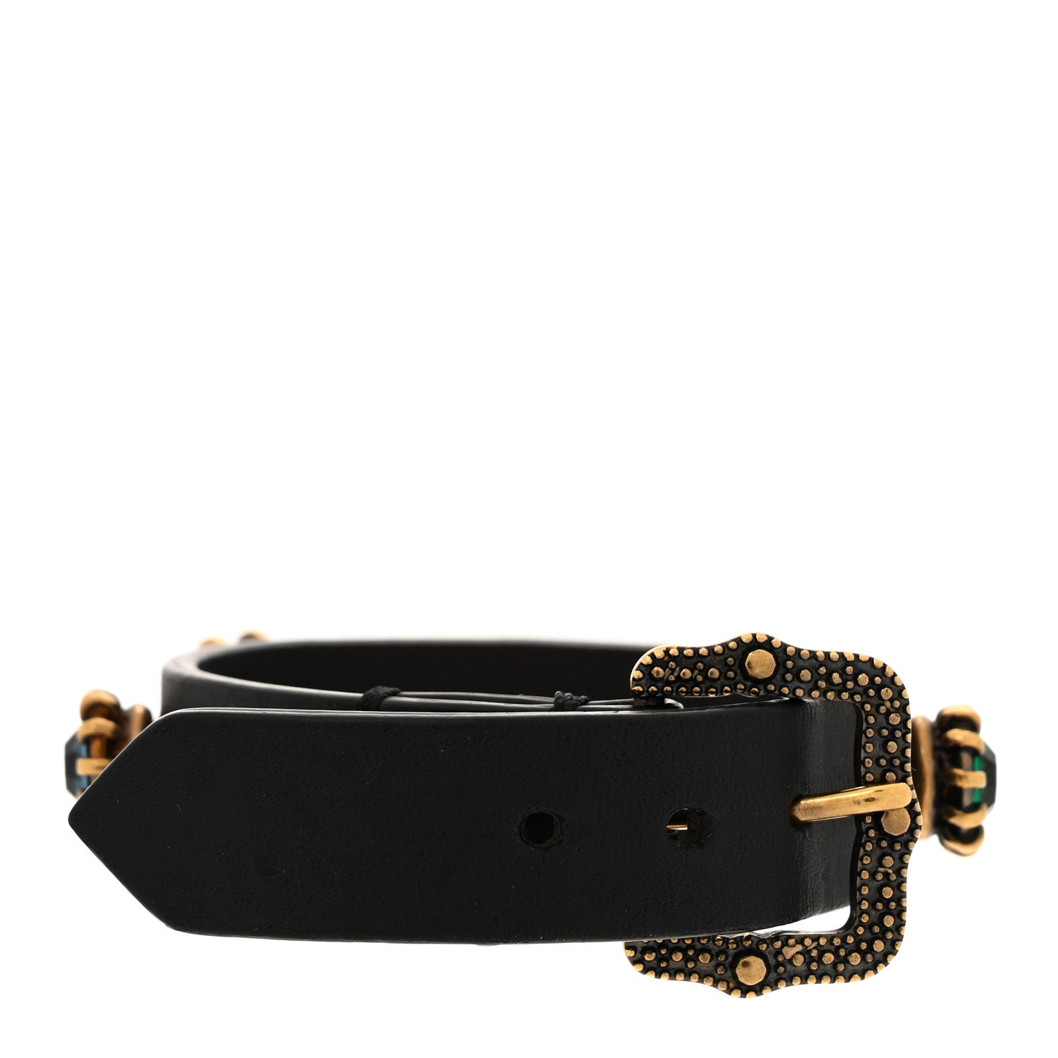 Calfskin Crystal Feline Heads Bracelet Black