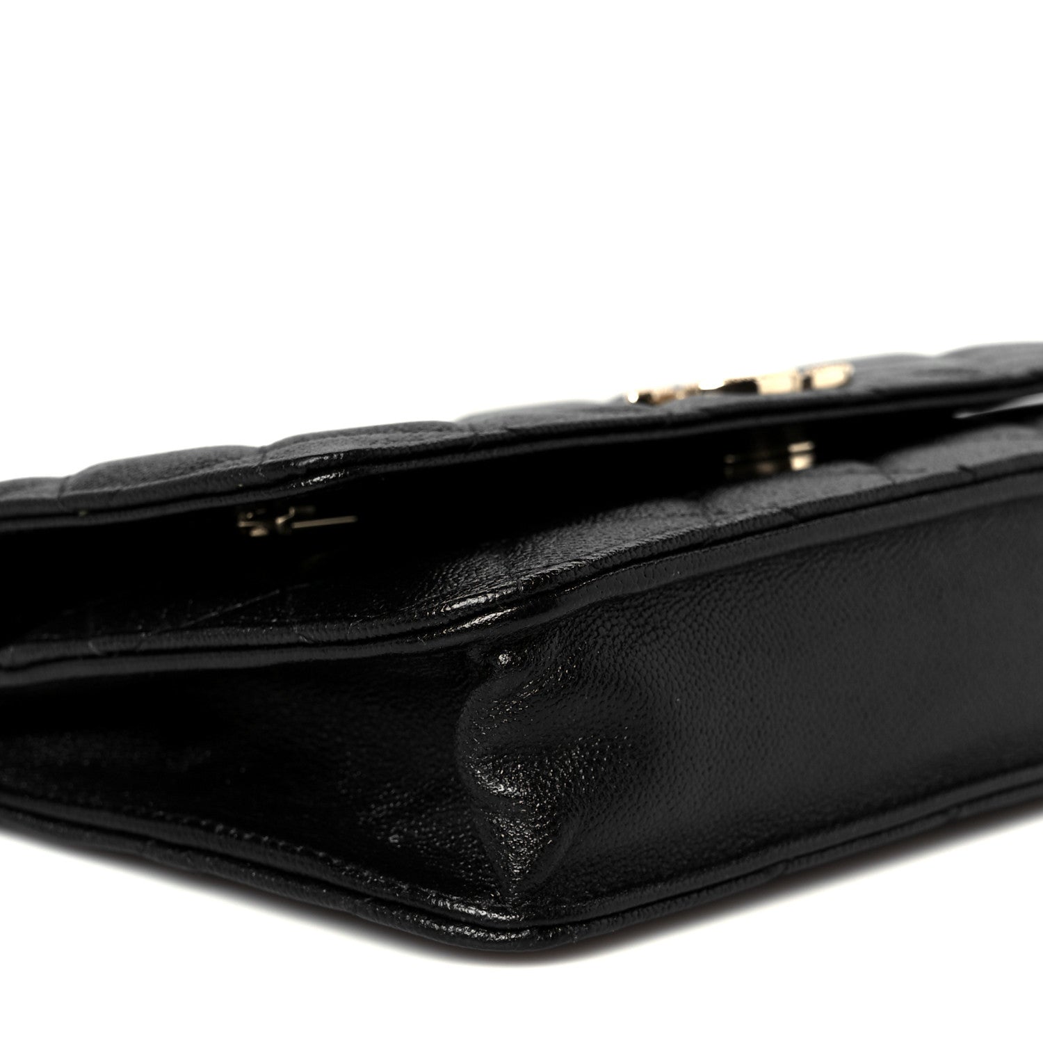 Caviar Quilted Studded CC Wallet on Chain WOC Black
