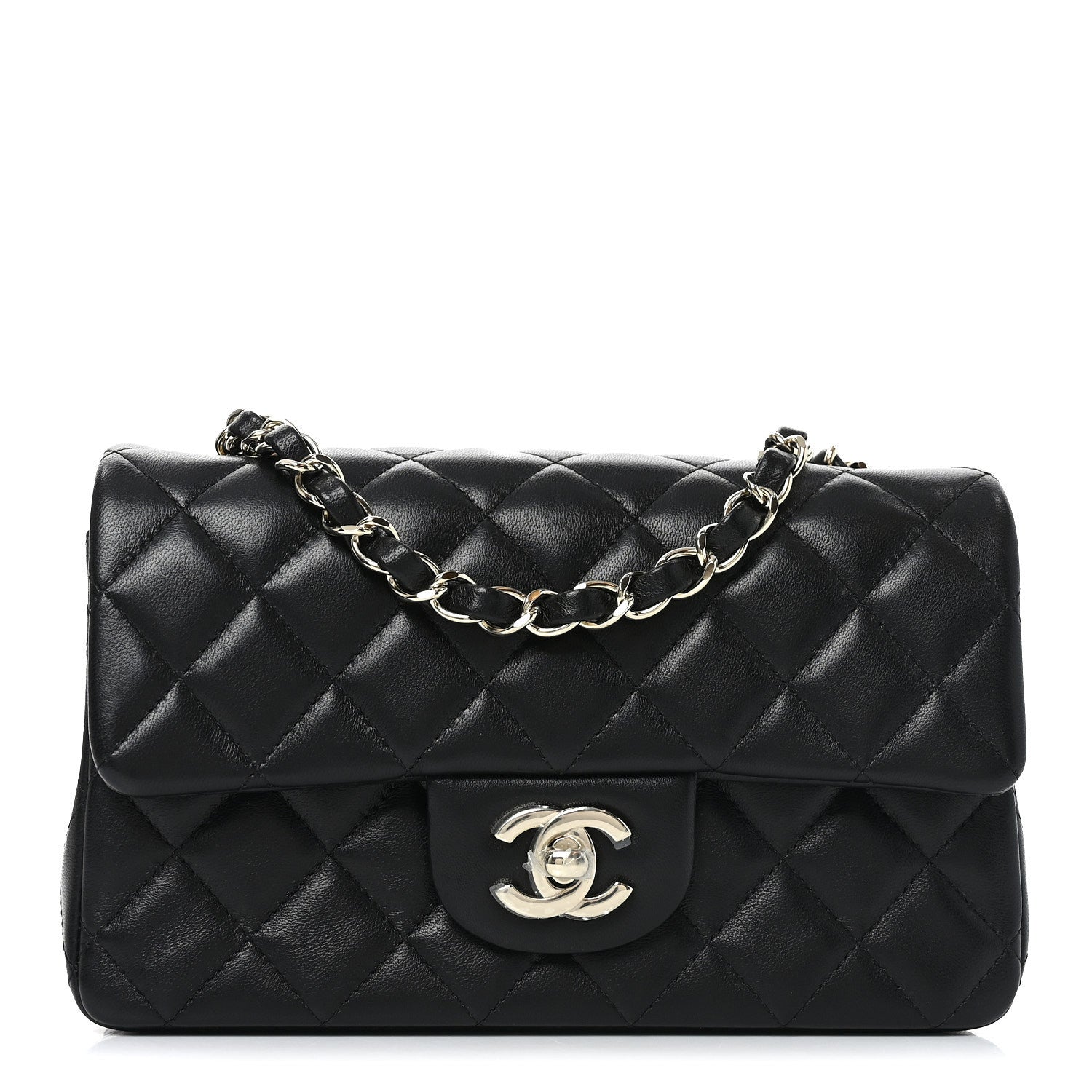Lambskin Quilted Mini Rectangular Flap Black