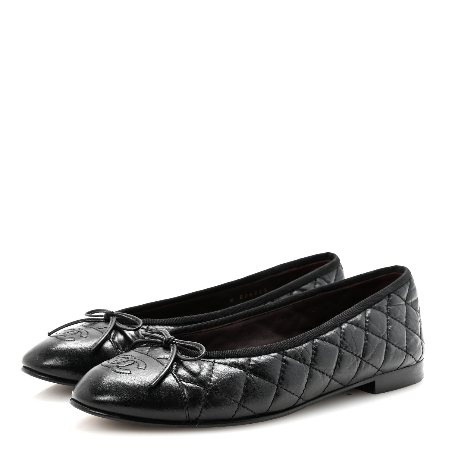 Aged Calfskin Quilted CC Cap Toe Ballerina Flats 39.5 Black