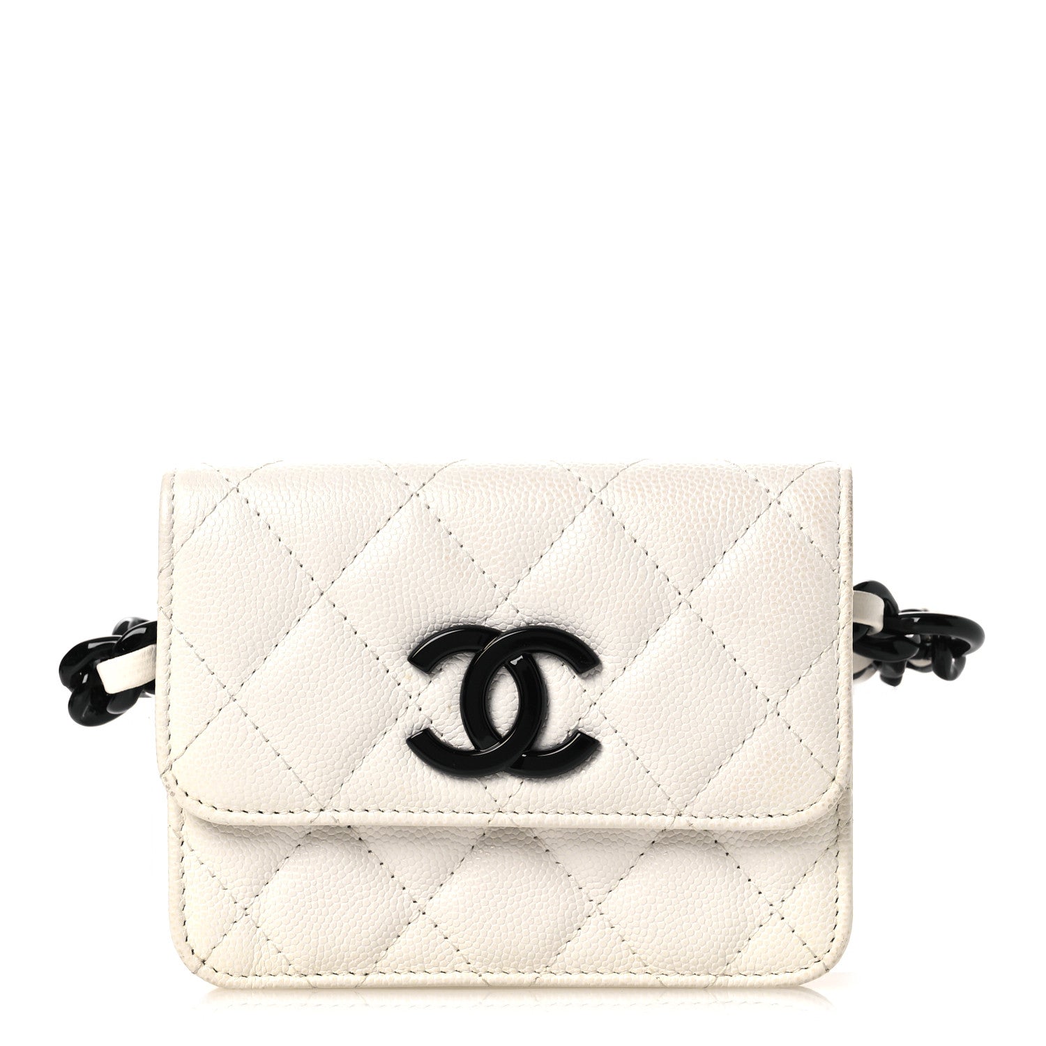 Caviar Quilted My Everything Belt Flap Card Holder White