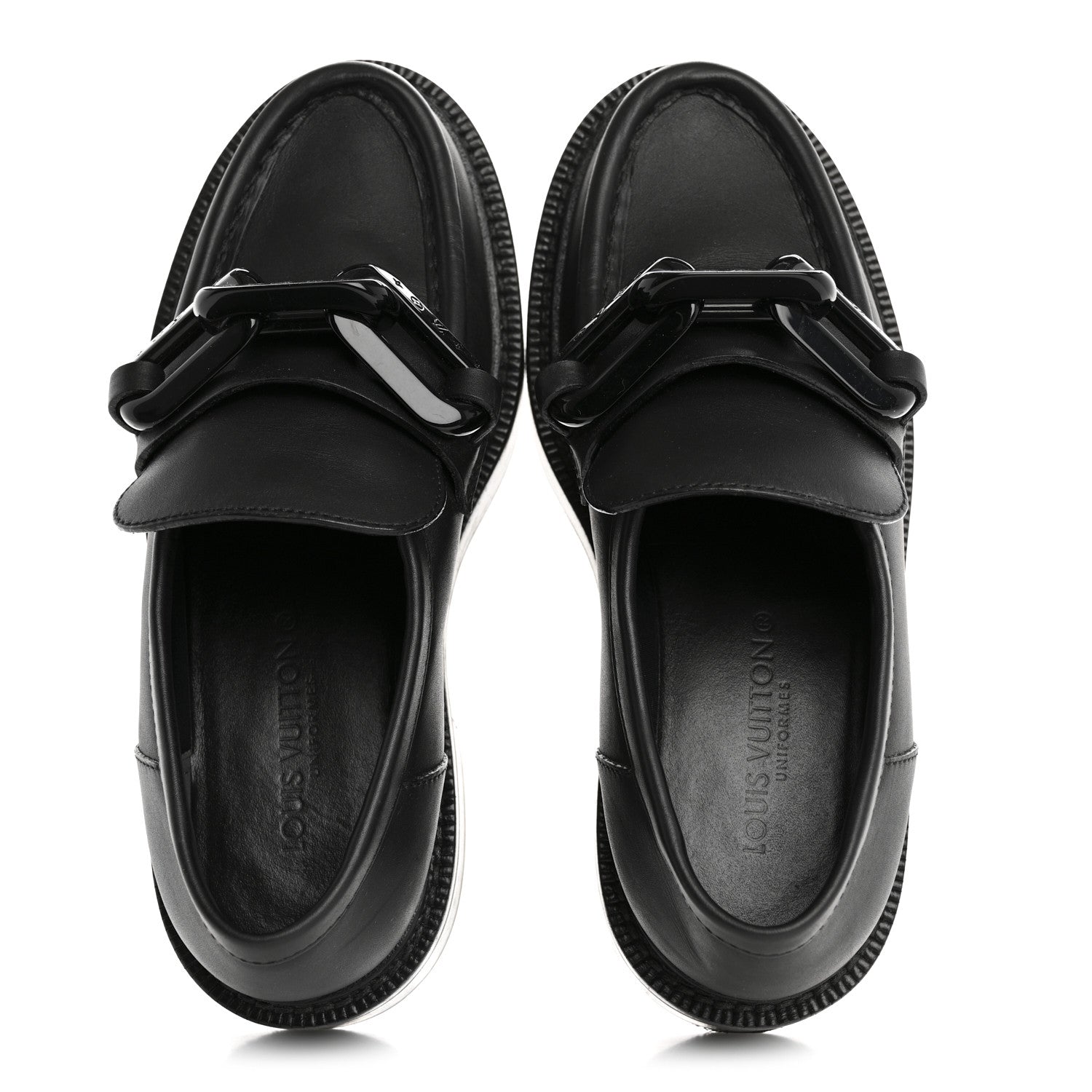 Calfskin Oversized Chain Academy Loafers 35 Black