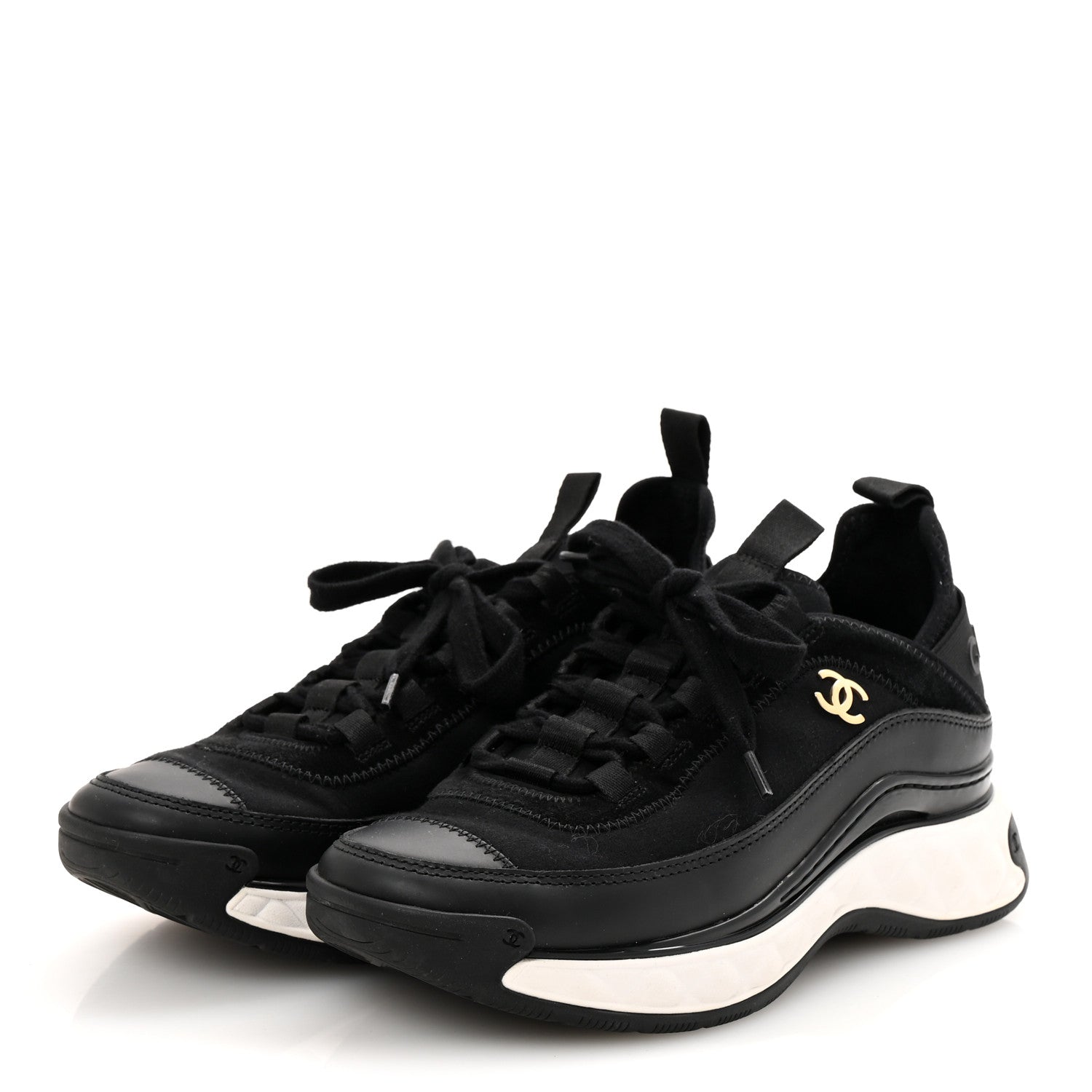 Velvet Calfskin Mixed Fibers CC Sneakers 36 Black