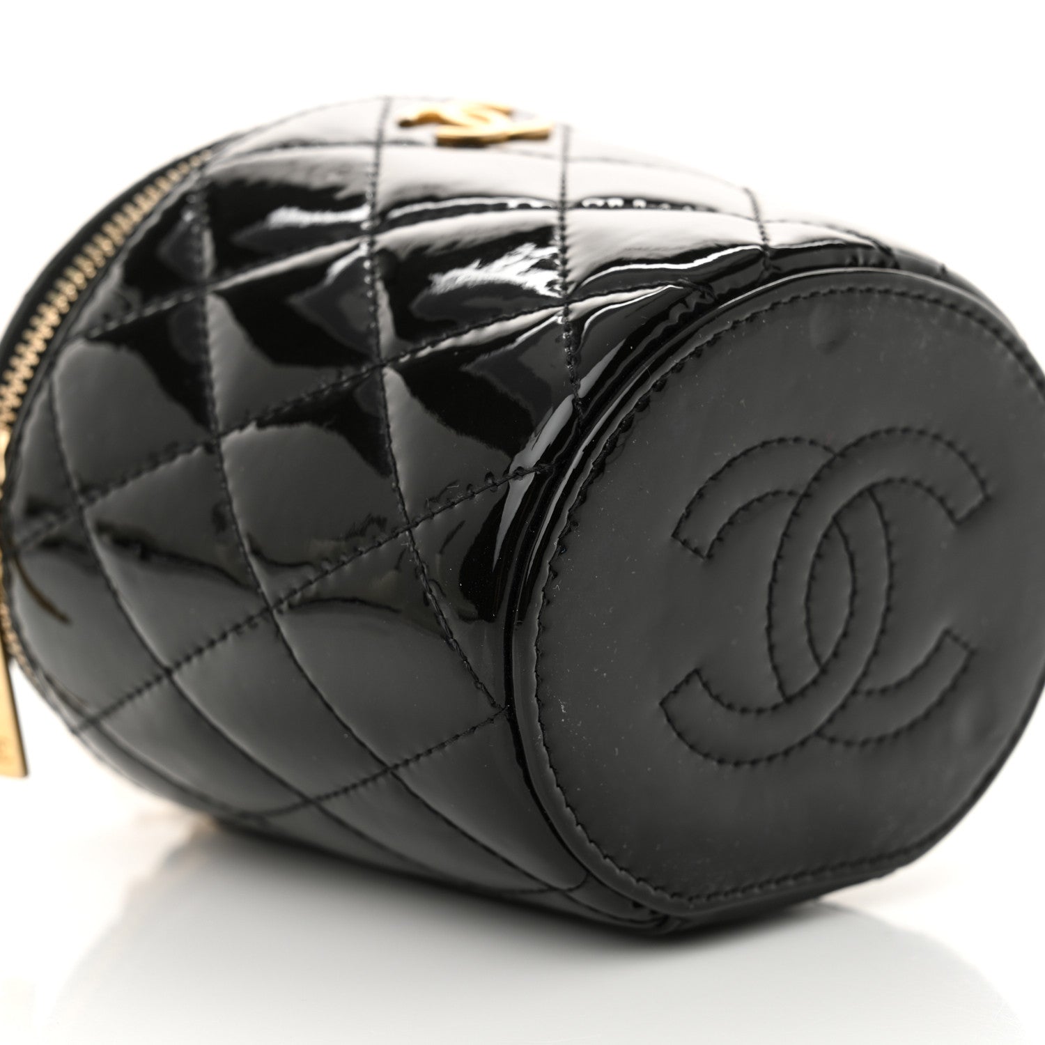 Patent Quilted Afternoon Tea Top Handle Vanity Case With Chain Black