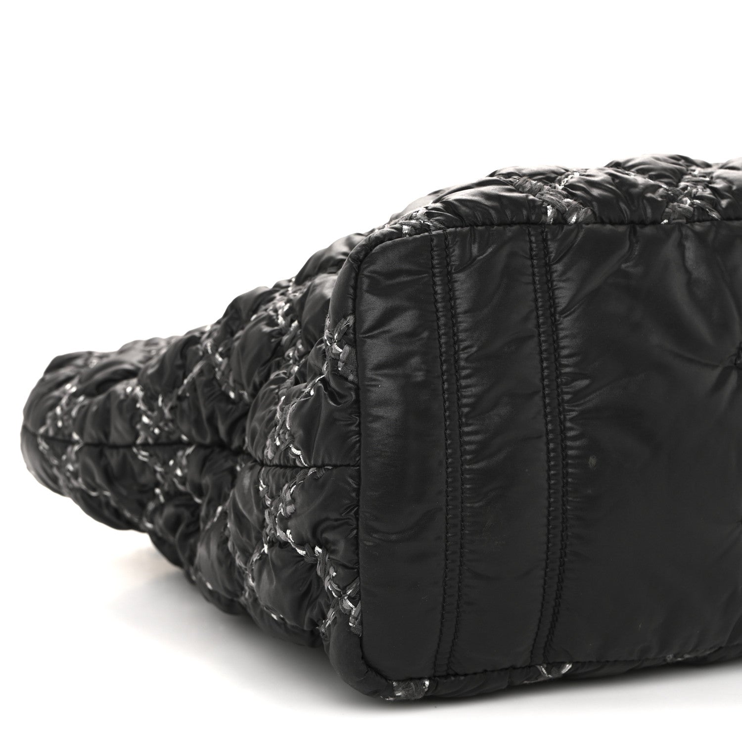 Nylon Quilted Tweed Stitch Bubble Tote Black
